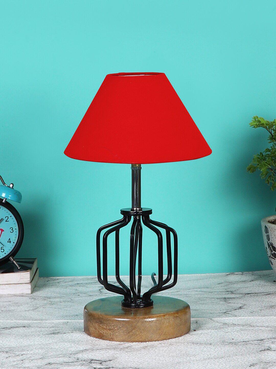 Devansh Red & Black Solid Table Lamp Price in India