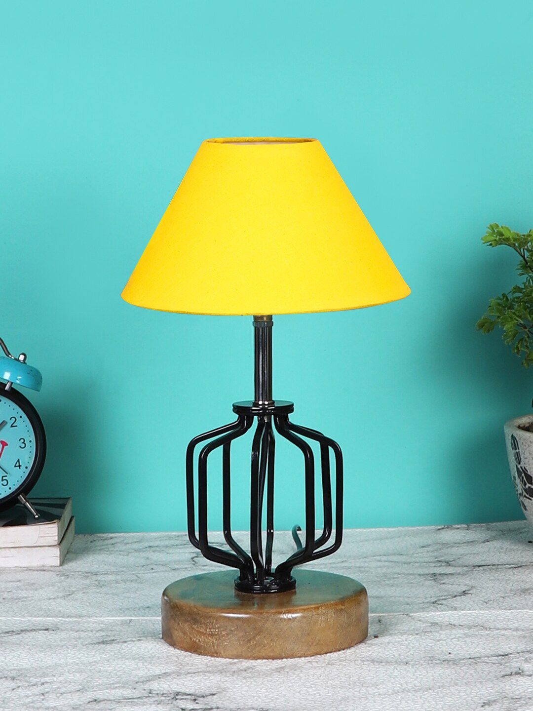 Devansh Yellow & Black Solid Traditional Frustum Table Lamp Price in India