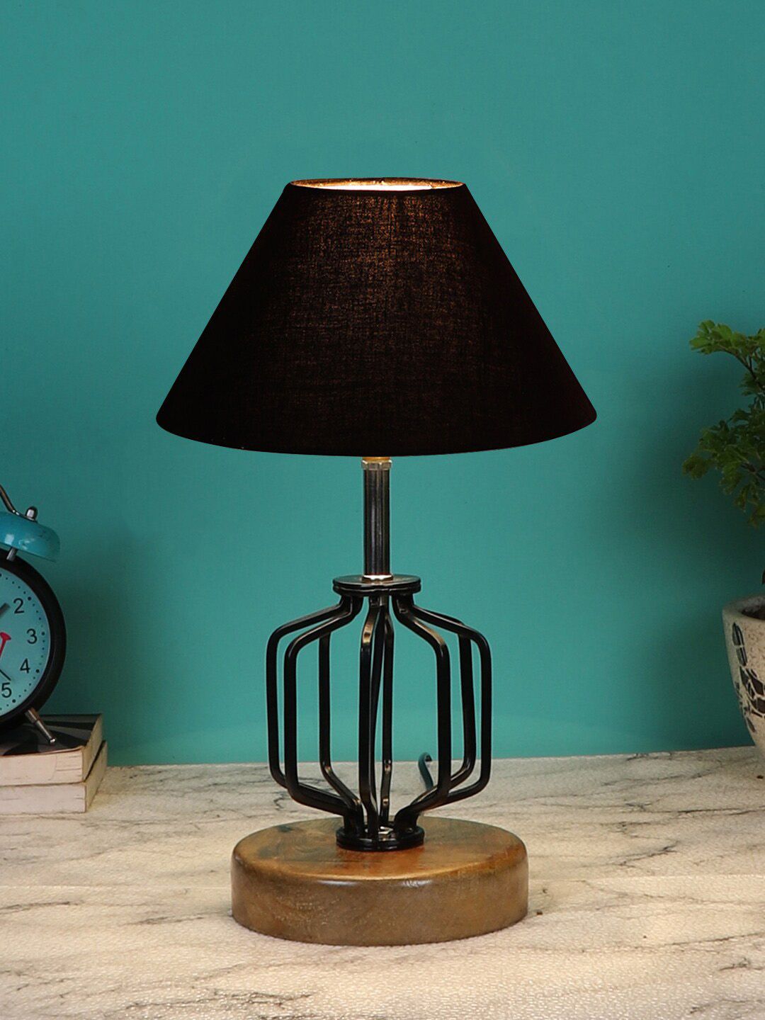 Devansh Black Solid Table Lamp With Shade Price in India