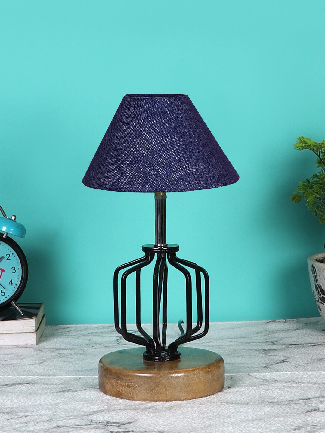 Devansh Blue & Black Solid Metal Table Lamp Price in India