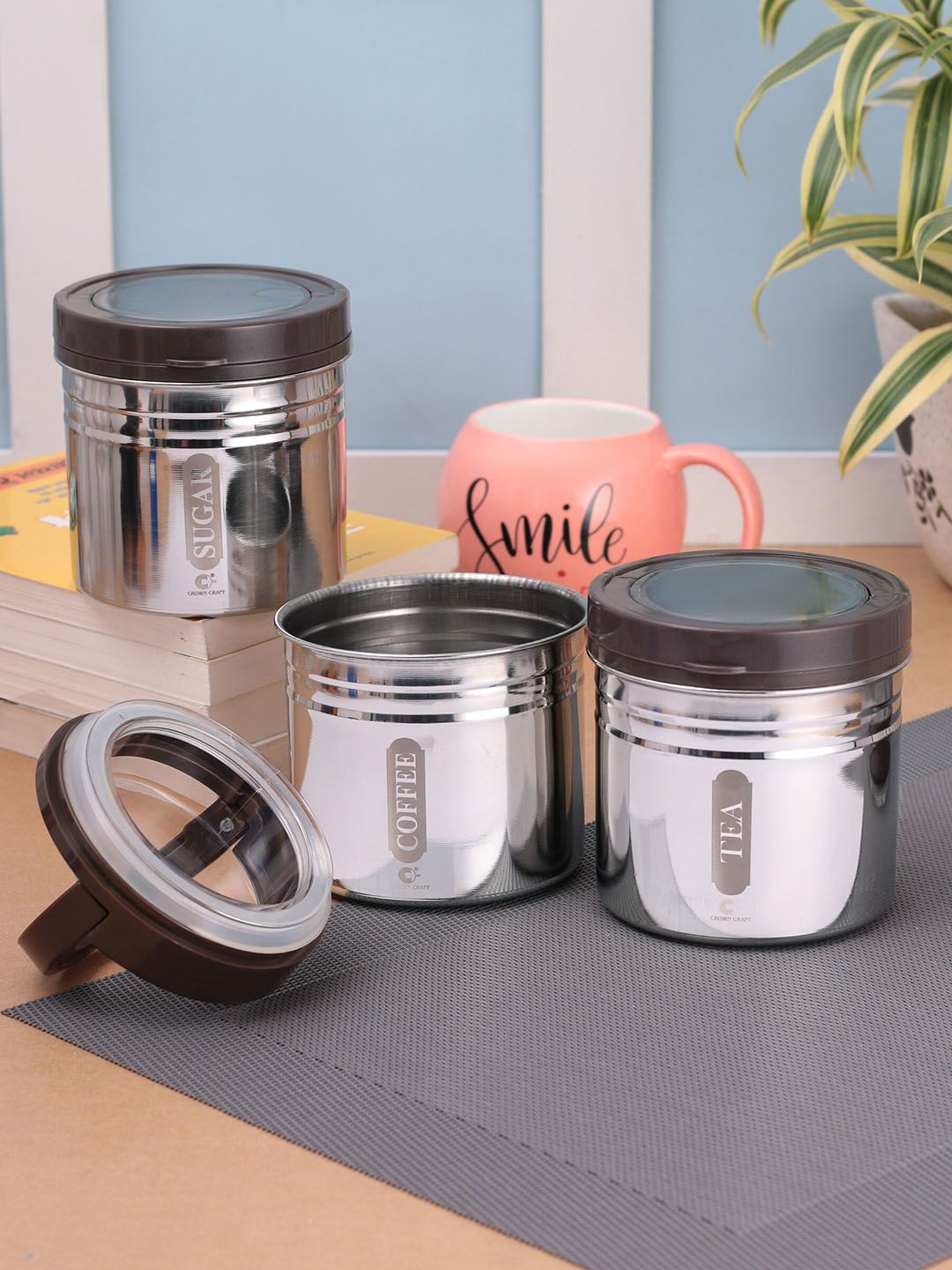 Crown Craft Set of 3 Steel Solid Storage Containers Price in India