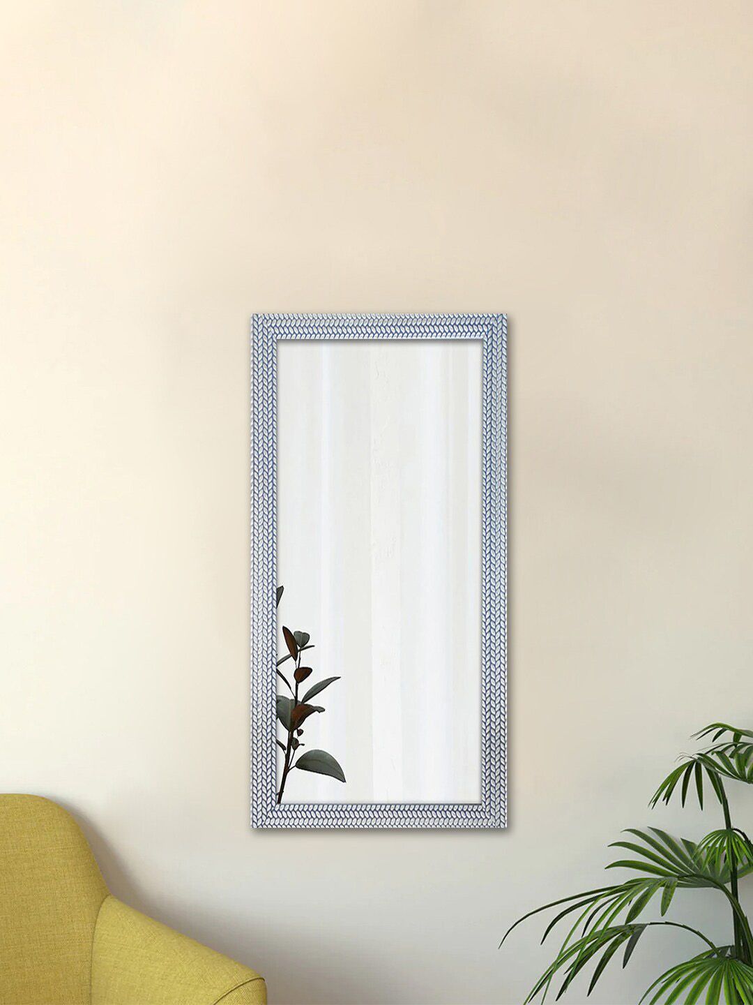Art Street Silver-Coloured Textured Wooden Rectangular Wall Mirror Price in India
