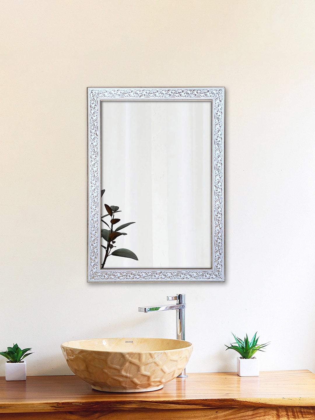 Art Street White-Brown Textured  Wall Mirror Price in India