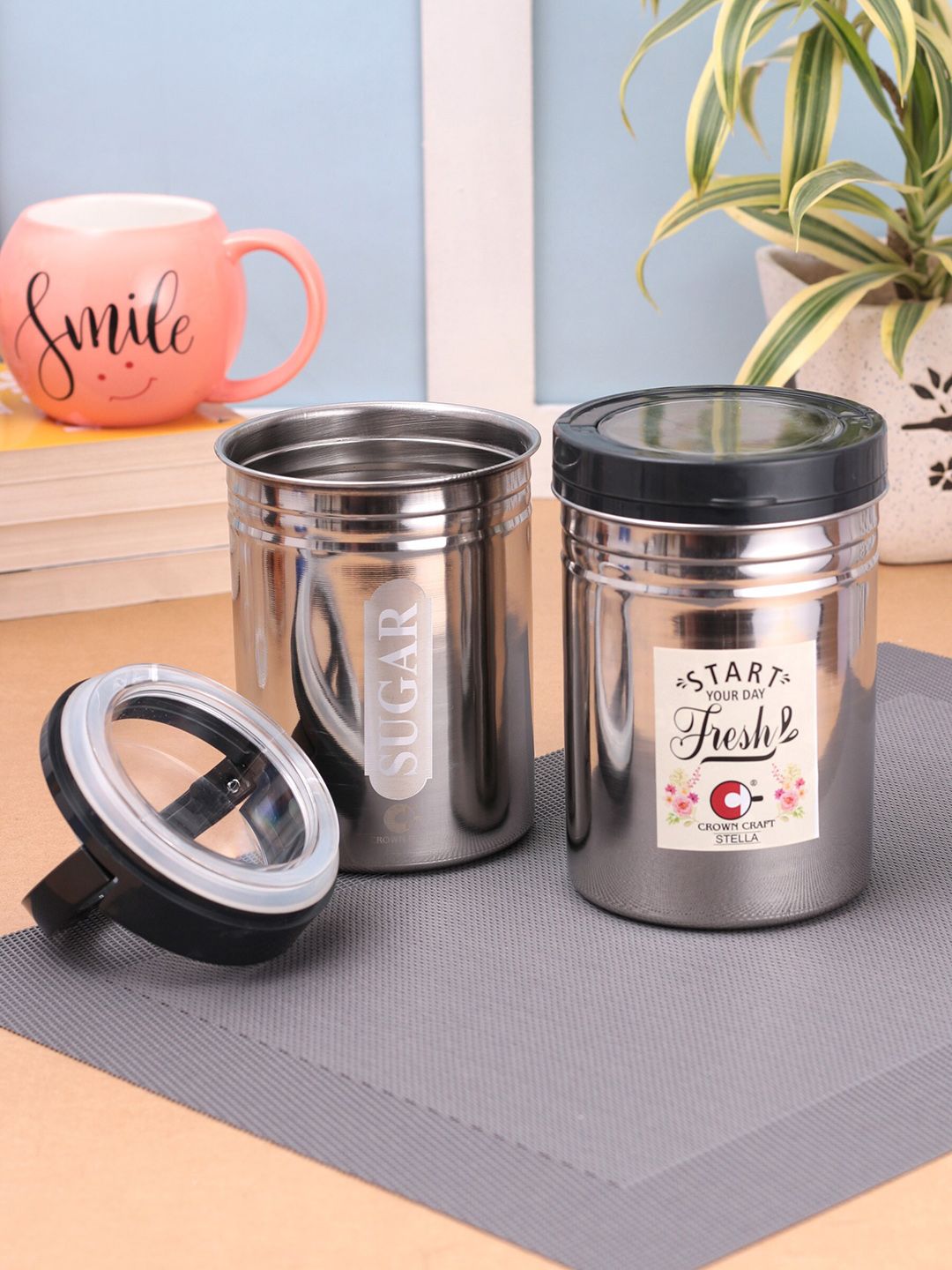 Crown Craft Set Of 2 Solid Stainless Steel Steel Tea & Sugar Storage Containers Price in India