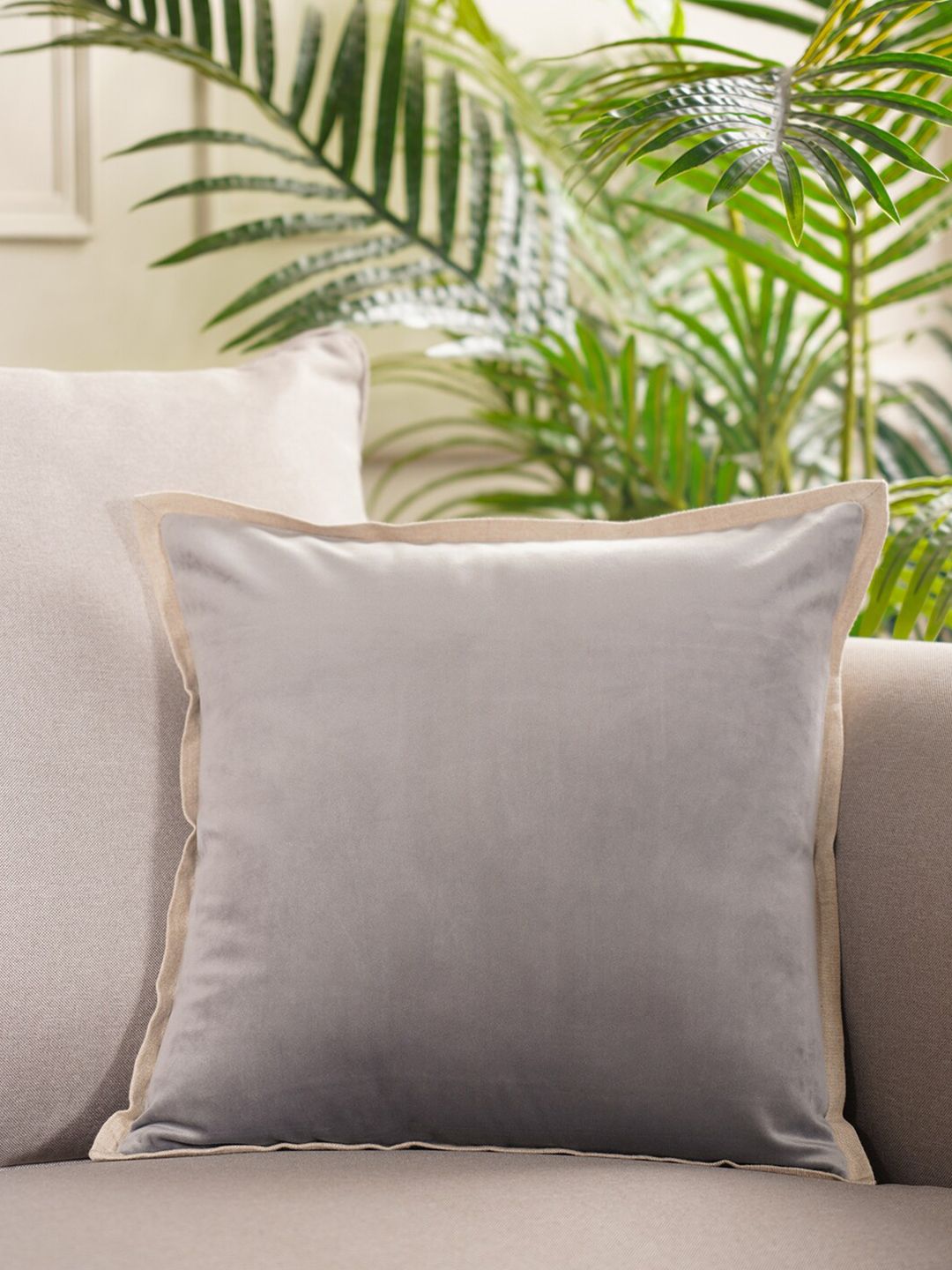 Pure Home and Living Grey & Cream Velvet Square Cushion Covers Price in India