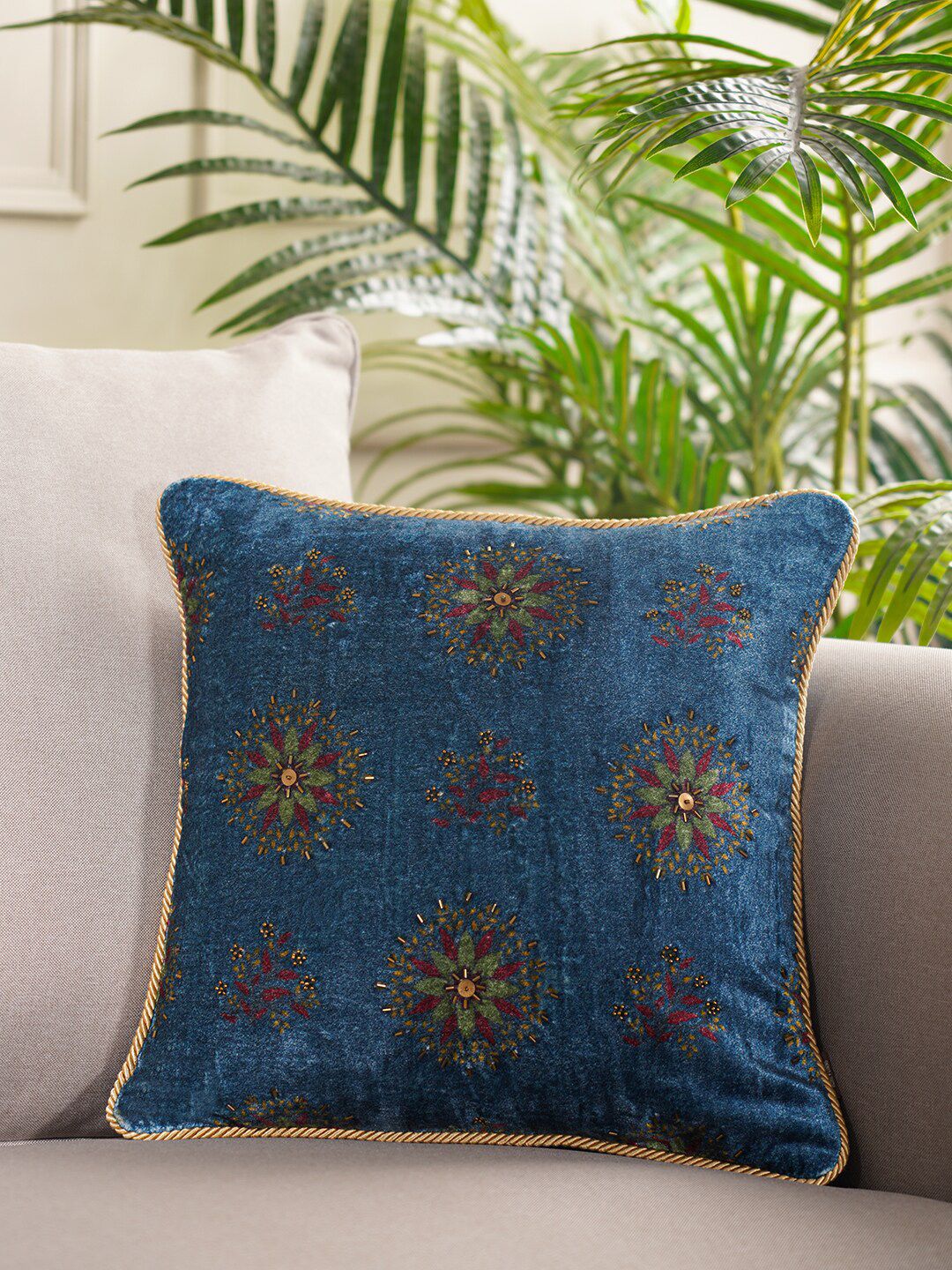 Pure Home and Living Blue & Green Ethnic Motifs Velvet Square Cushion Covers Price in India