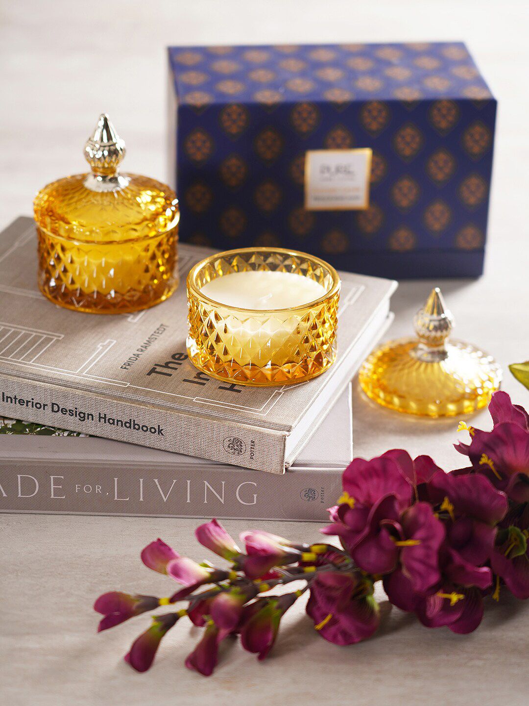 Pure Home and Living Set Of 2 Yellow Scented Jar Candles Price in India