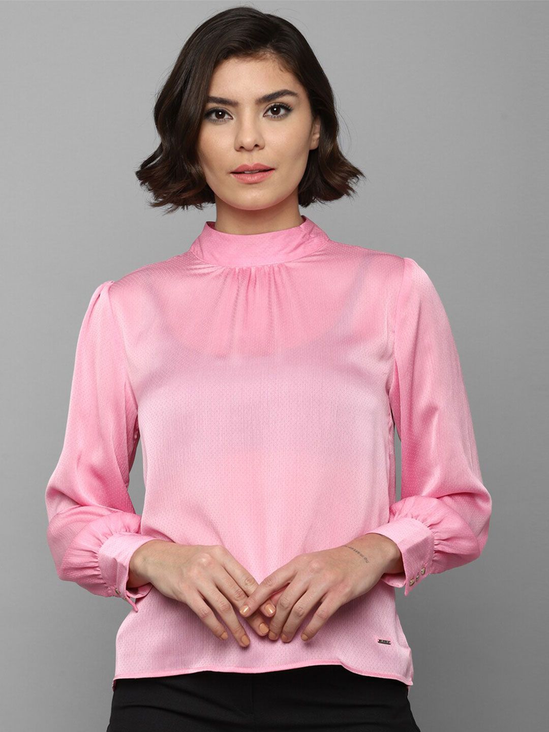 Allen Solly Woman Pink Solid Cuffed Sleeve Top Price in India