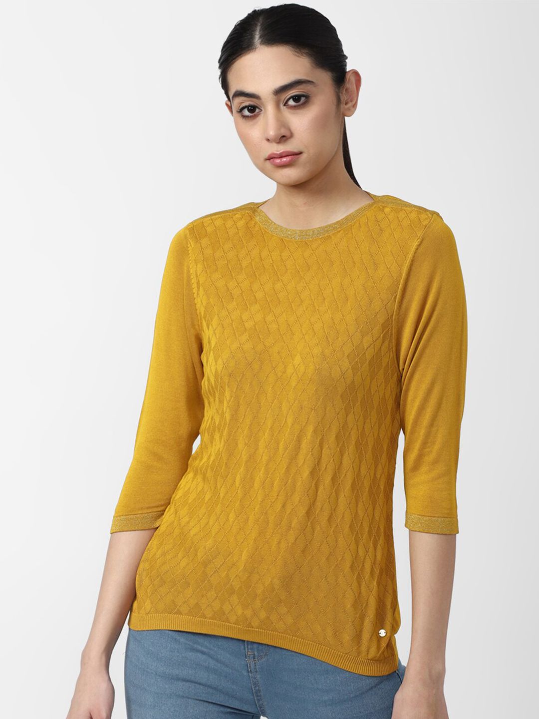 Van Heusen Woman Yellow Self-Design Top Price in India