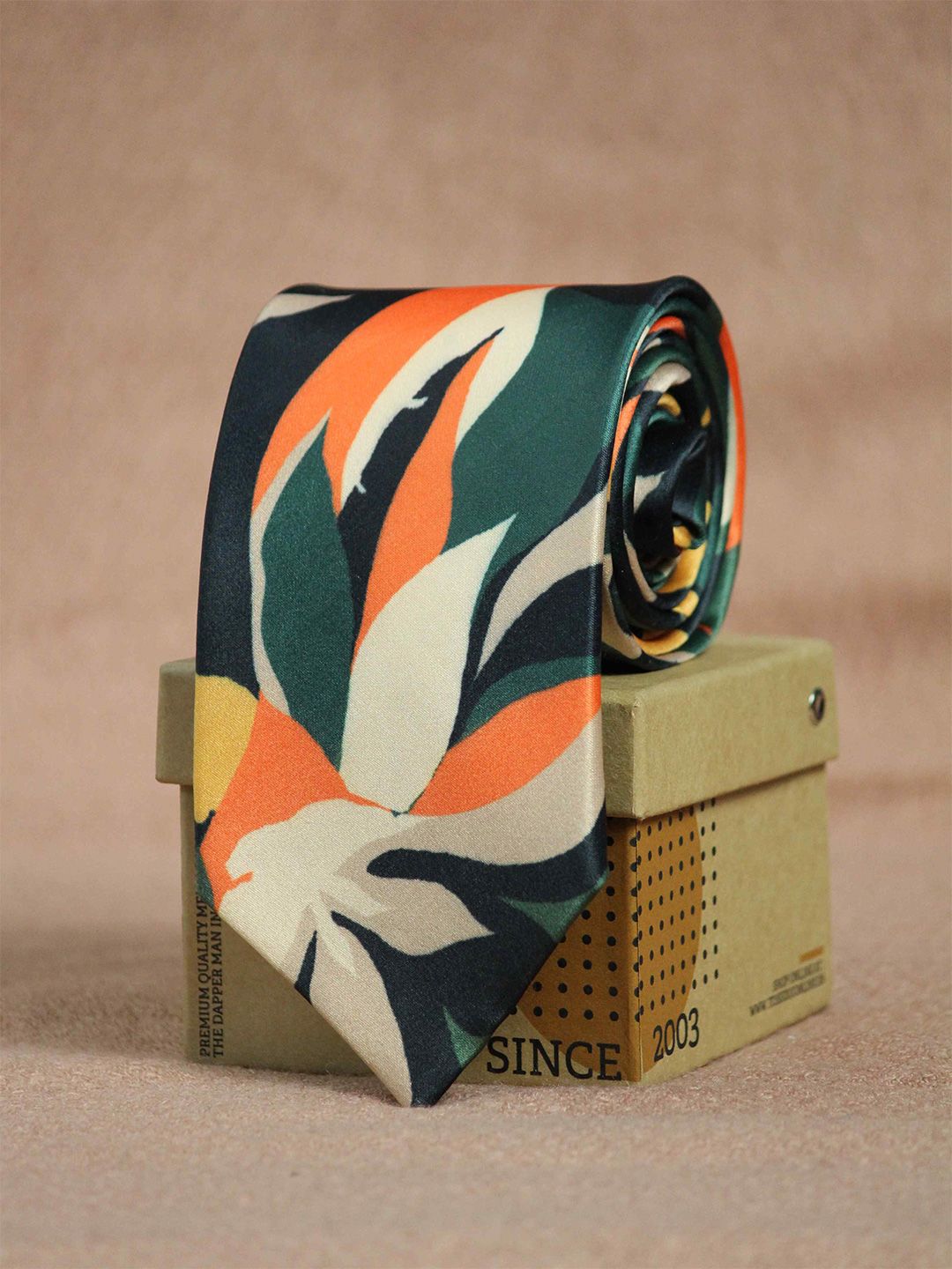 Tossido Men Green & White Printed Broad Tie