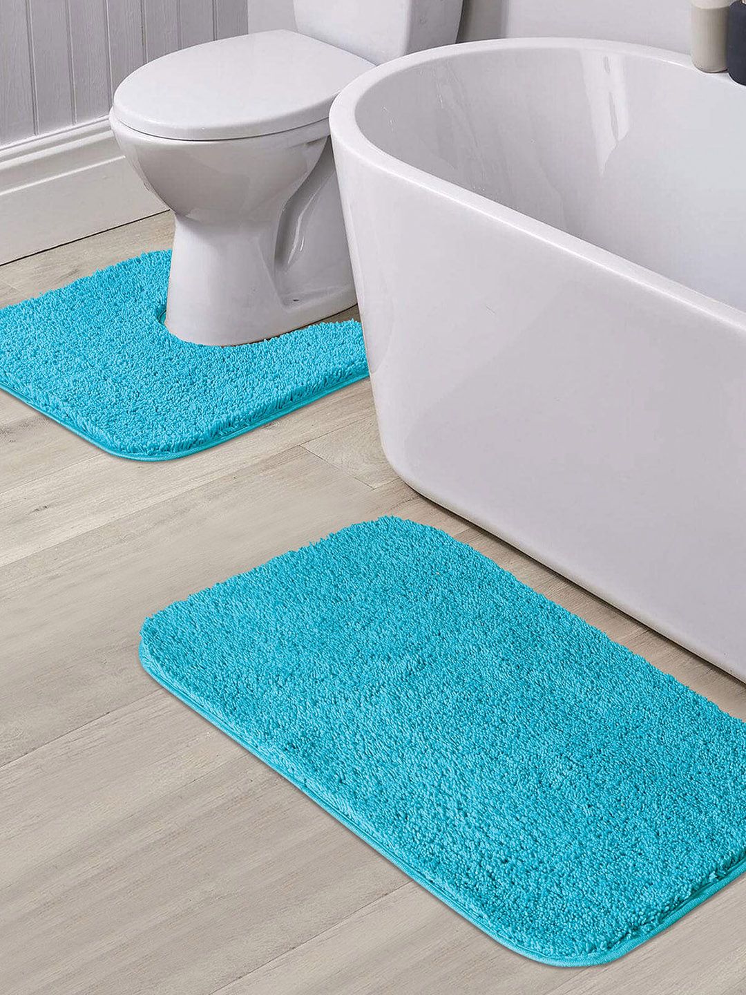OBSESSIONS Set Of 2 Blue 1400 GSM Anti-Slip Bath Rug With Pedmat Price in India
