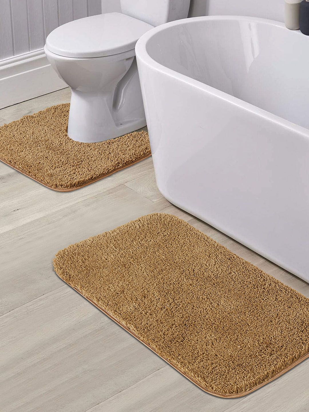 OBSESSIONS Set of 2 Camel Brown Solid 1400 GSM Anti-skid Bath Rugs Price in India