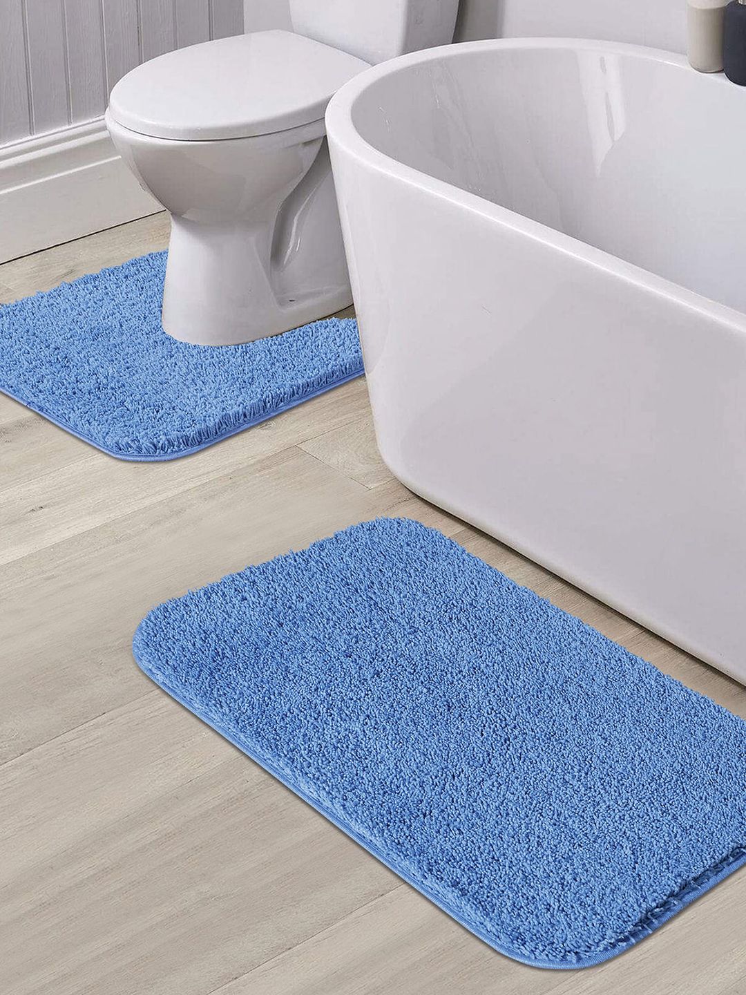 OBSESSIONS Set Of 2 Blue Solid 1400 GSM Anti-Skid Bath Rugs Price in India