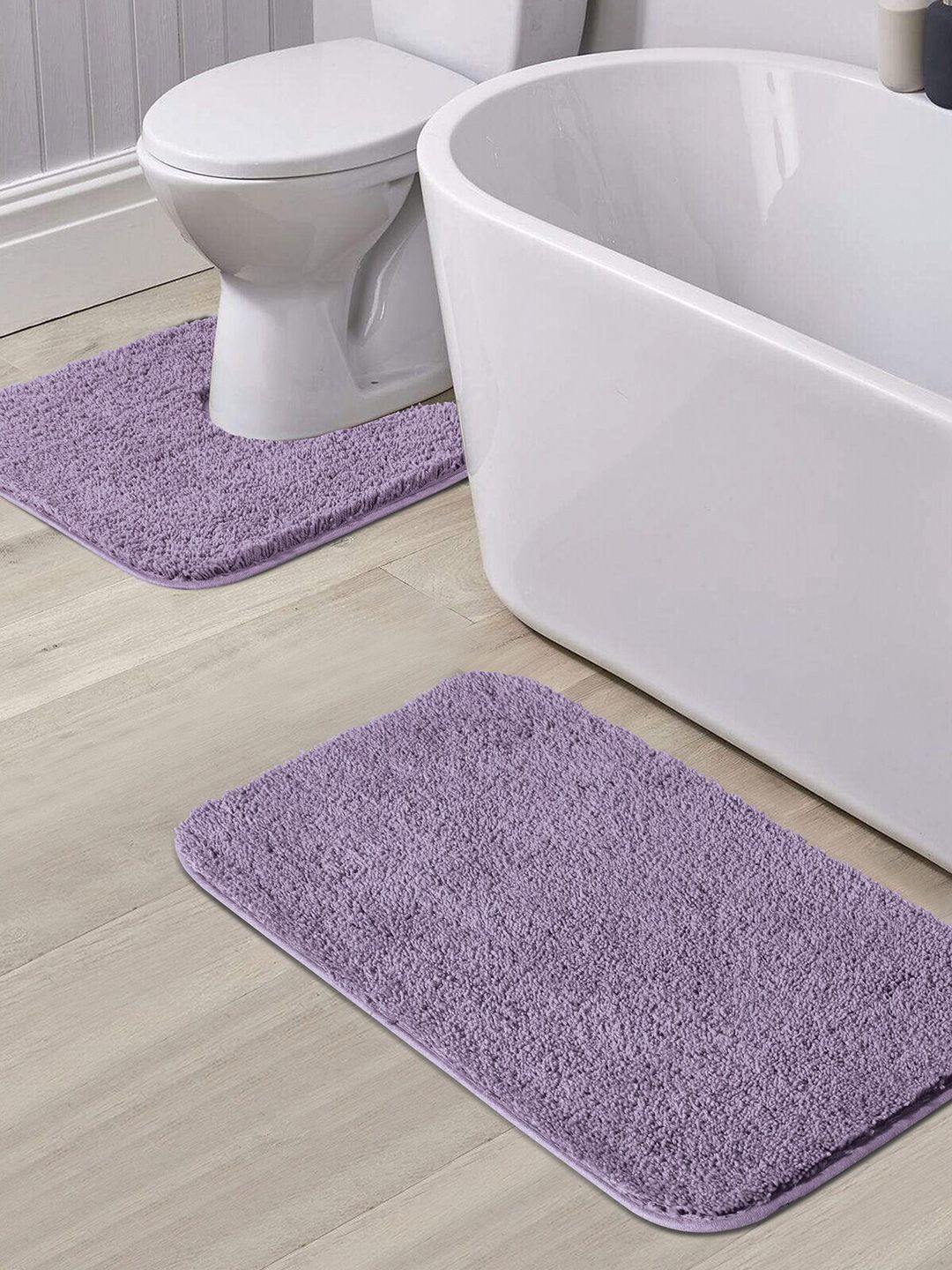 OBSESSIONS Set of 2 Lavender Solid 1400 GSM Anti-Skid Bath Rugs Price in India