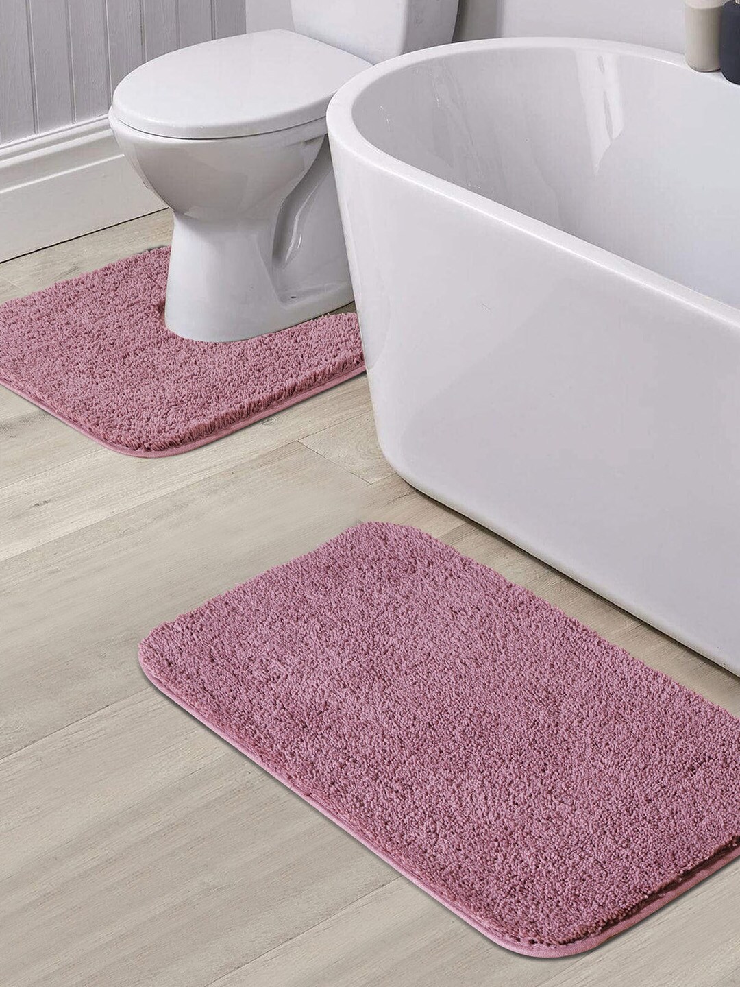 OBSESSIONS Pink Solid 1400 GSM Anti-Skid Bath Rug With Contour Mat Price in India