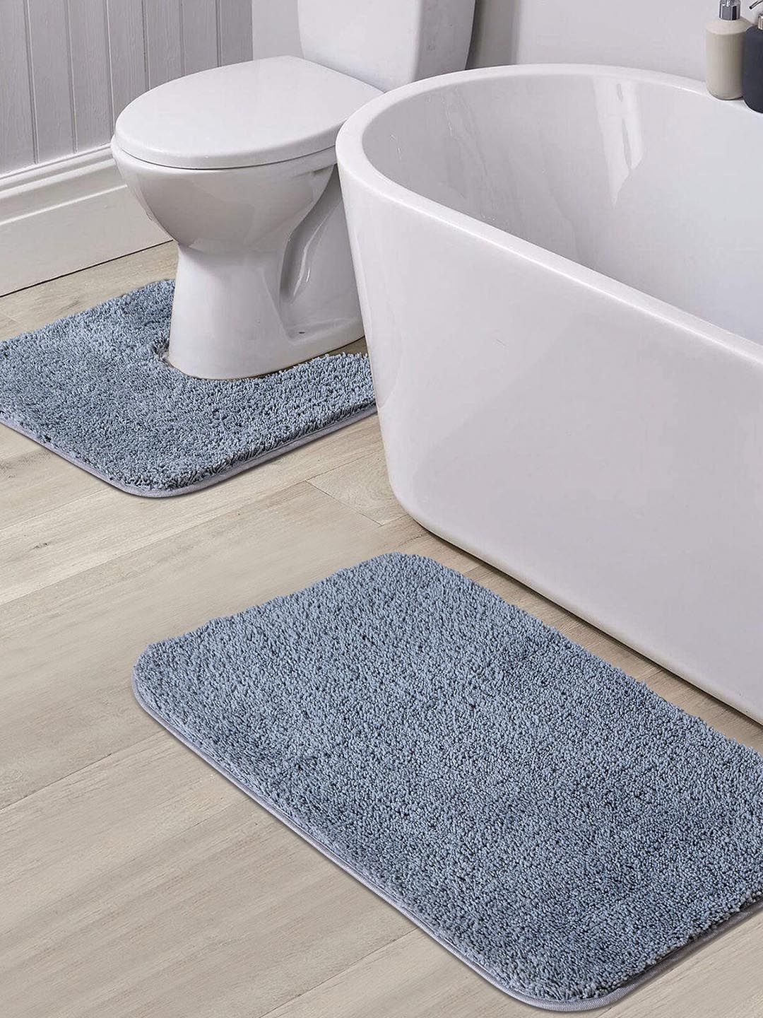 OBSESSIONS Grey  Solid Bath Mat With Contour Mat Bath Rugs Price in India