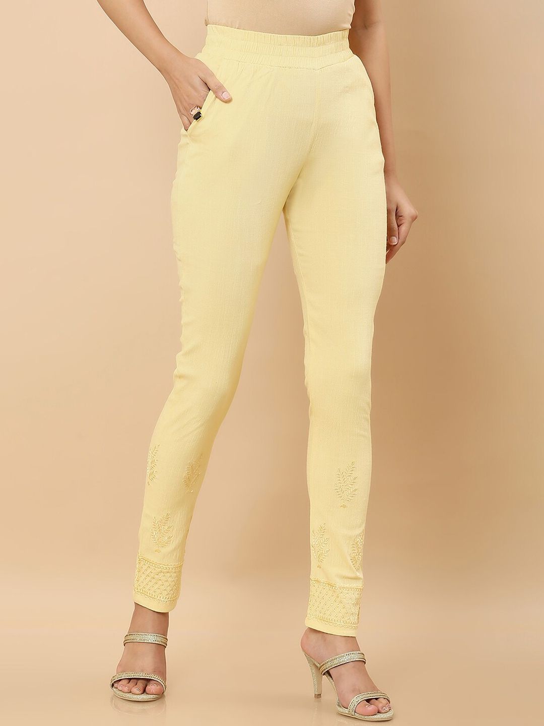 Soch Women Beige Slim Fit High-Rise Trouser Price in India