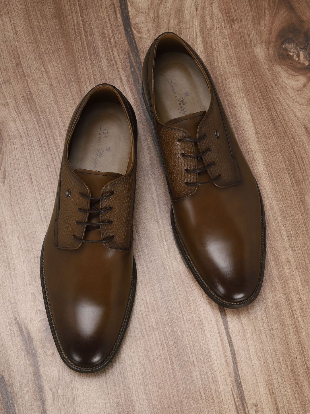 Louis Philippe Men Brown Leather Formal Derbys