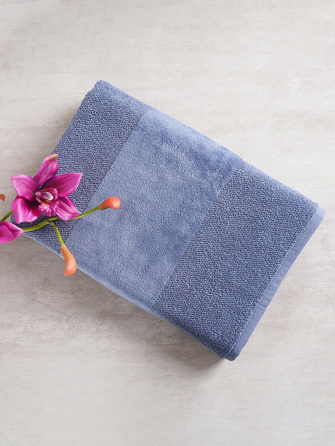 Pure Home and Living Blue Solid Cotton 600 GSM Bath Towel Price in India