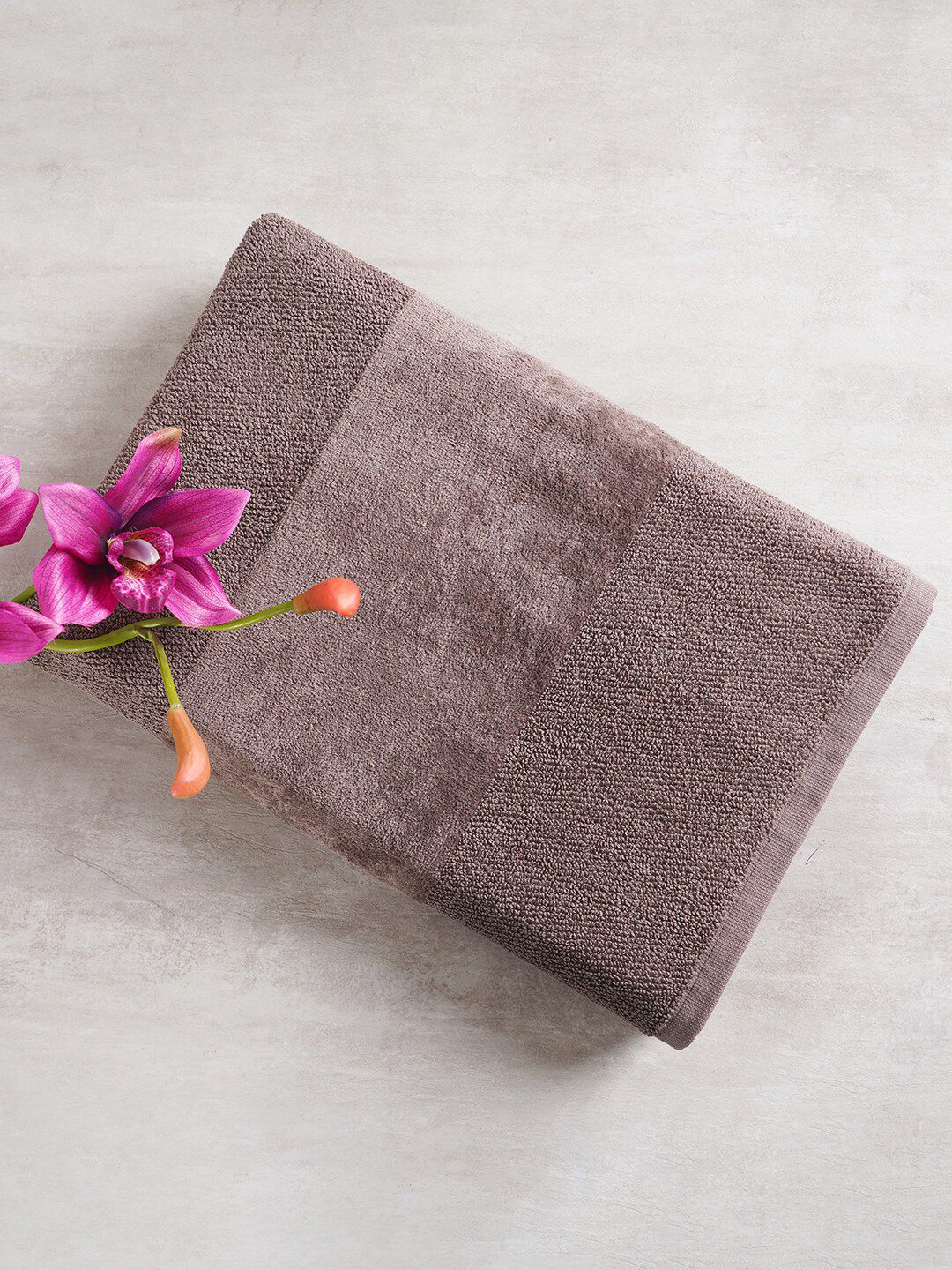 Pure Home and Living Brown Solid Pure Cotton 600 GSM Bath Towels Price in India
