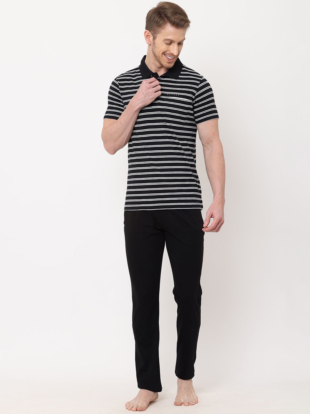 Sweet Dreams Men Black & White Striped Night suit