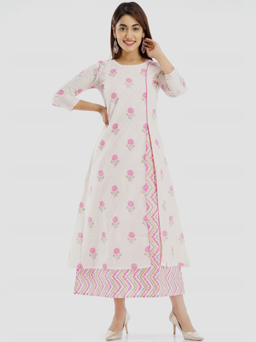 PARCHHAI Women White Ethnic Motifs Embroidered Thread Work Floral Kurta Price in India