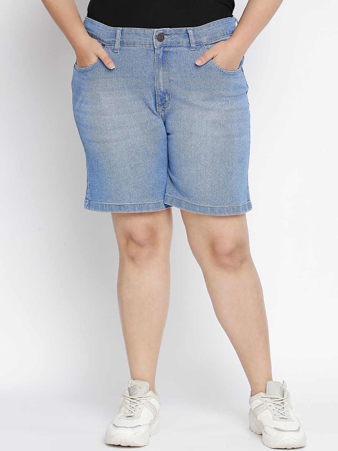 ZUSH Women Plus Size Blue Washed Denim Shorts Price in India