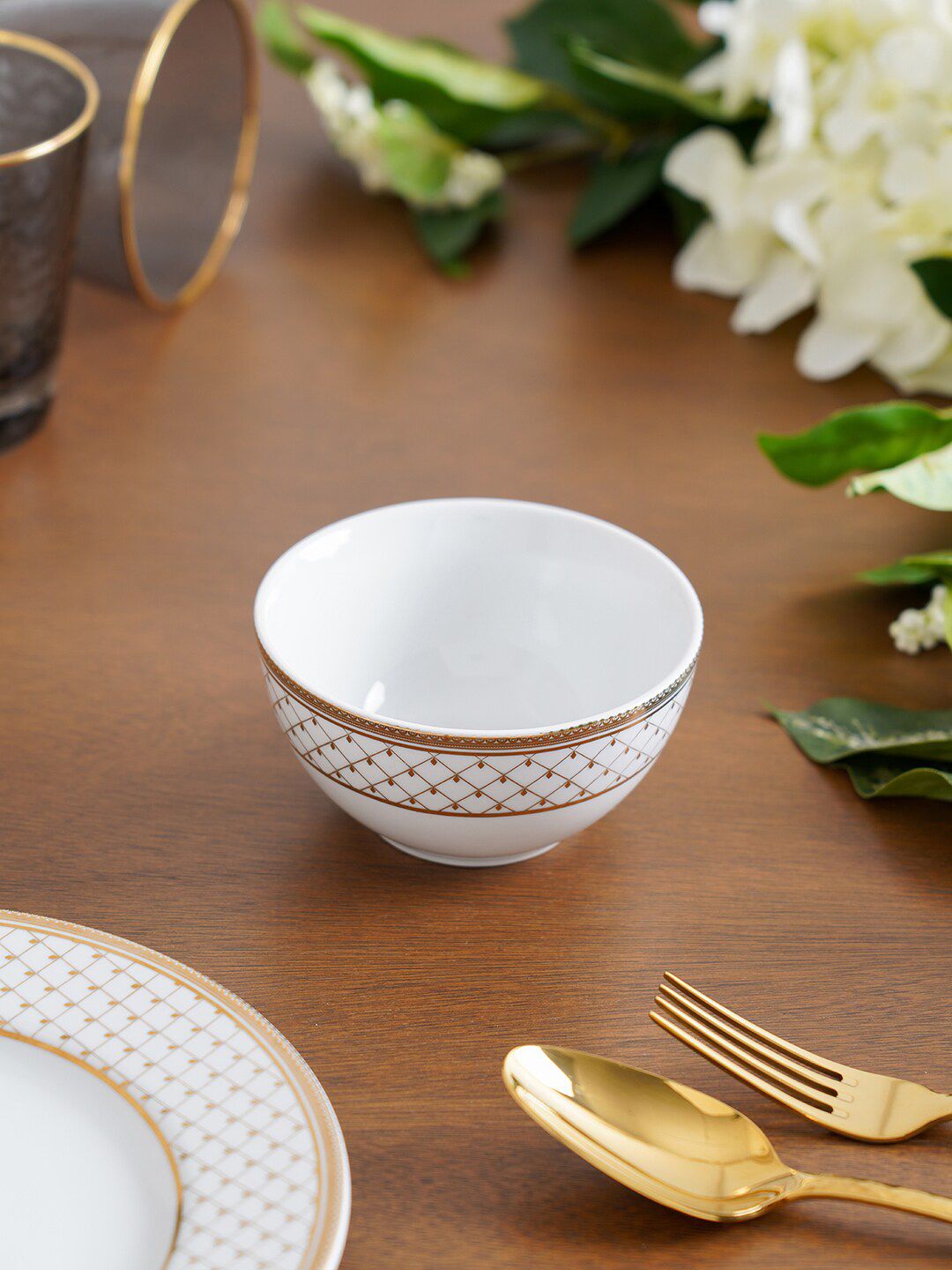 Pure Home and Living White & Yellow Set of 2 Pieces Printed Porcelain Glossy Bowls Price in India