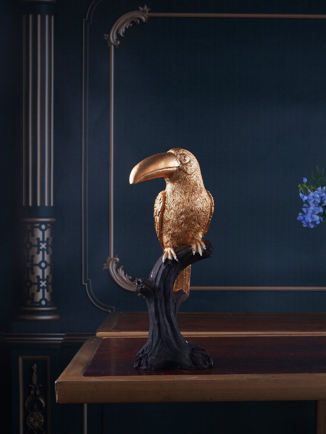 THE WHITE INK DECOR Gold-Toned & Black Bird Figurine Showpieces Price in India