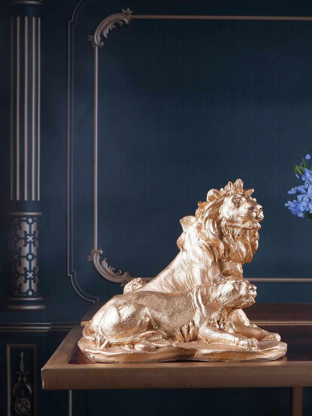 THE WHITE INK DECOR Gold-Toned Lion Figurine Showpieces Price in India