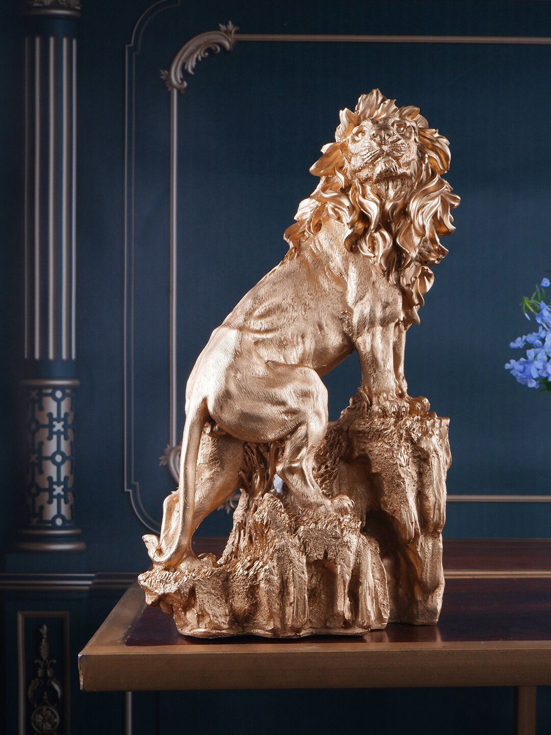 THE WHITE INK DECOR  Gold-Toned Solid Lion Showpiece Price in India