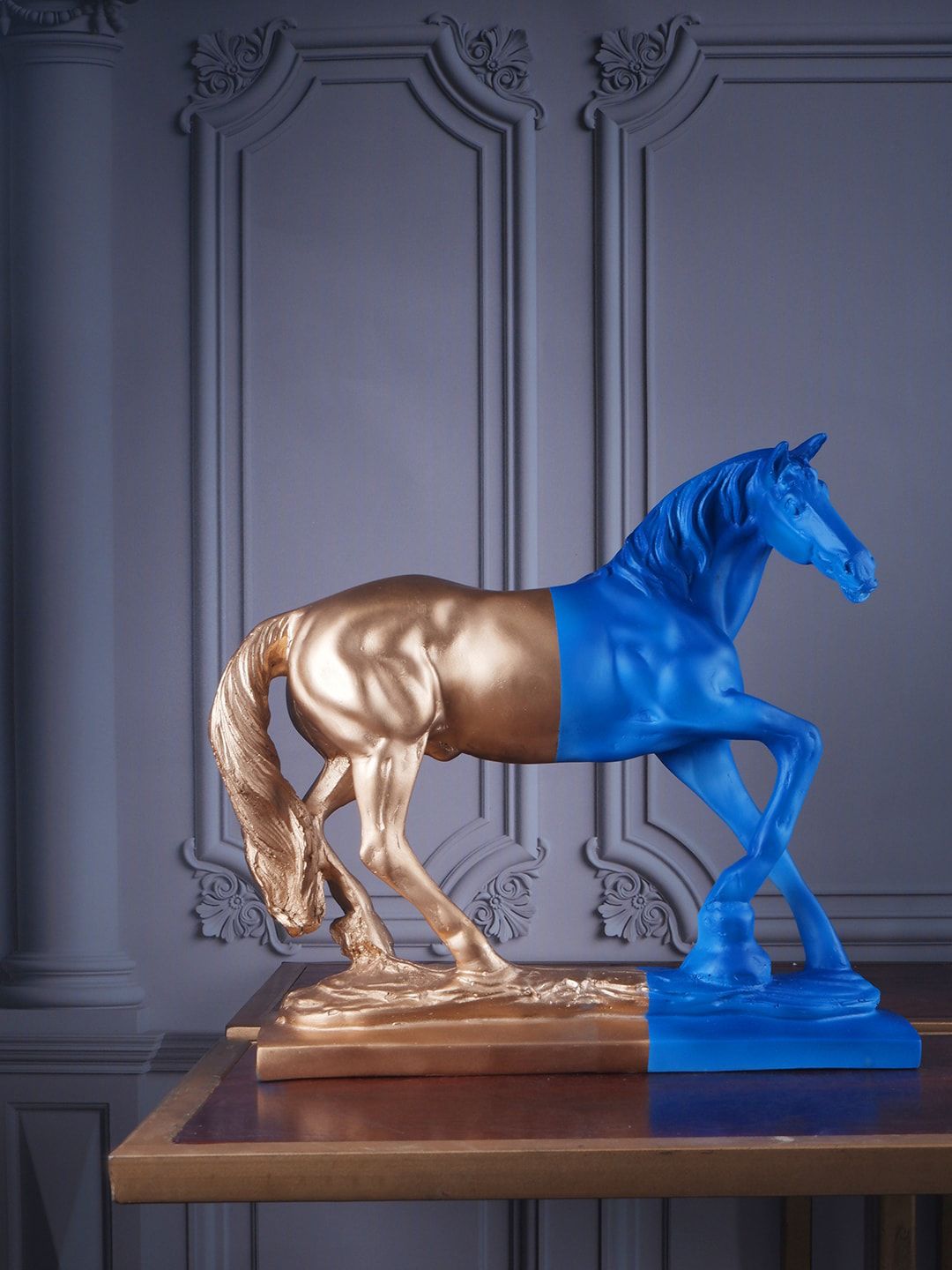 THE WHITE INK DECOR Blue & Gold-Toned Horse Figurine Price in India