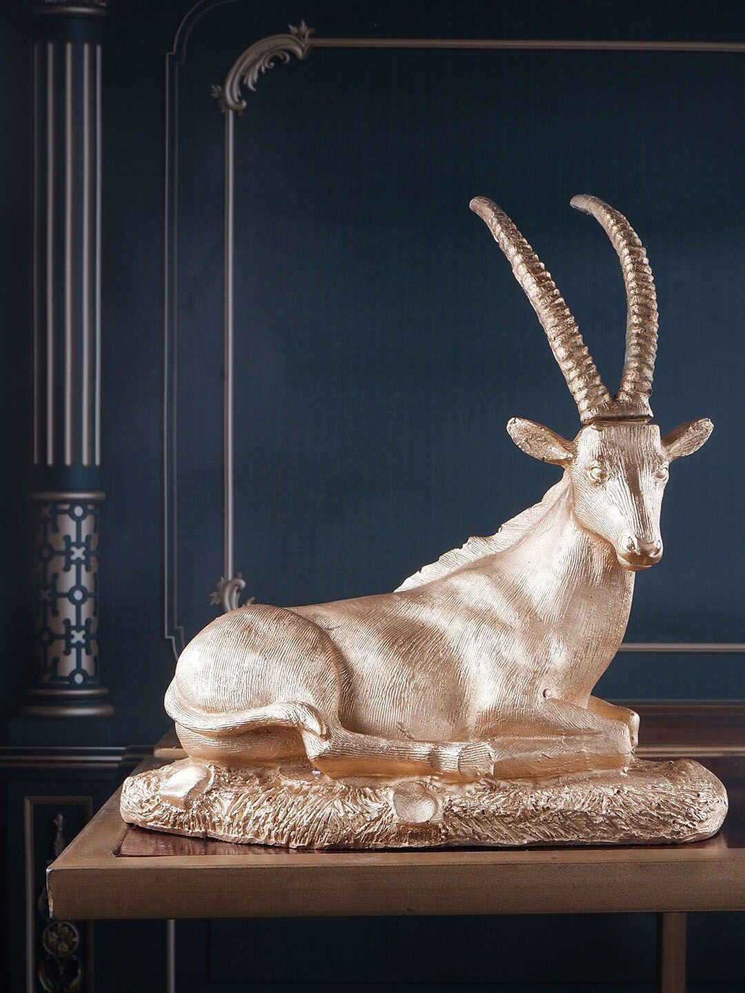 THE WHITE INK DECOR Gold-Toned Deer Figurine Showpieces Price in India