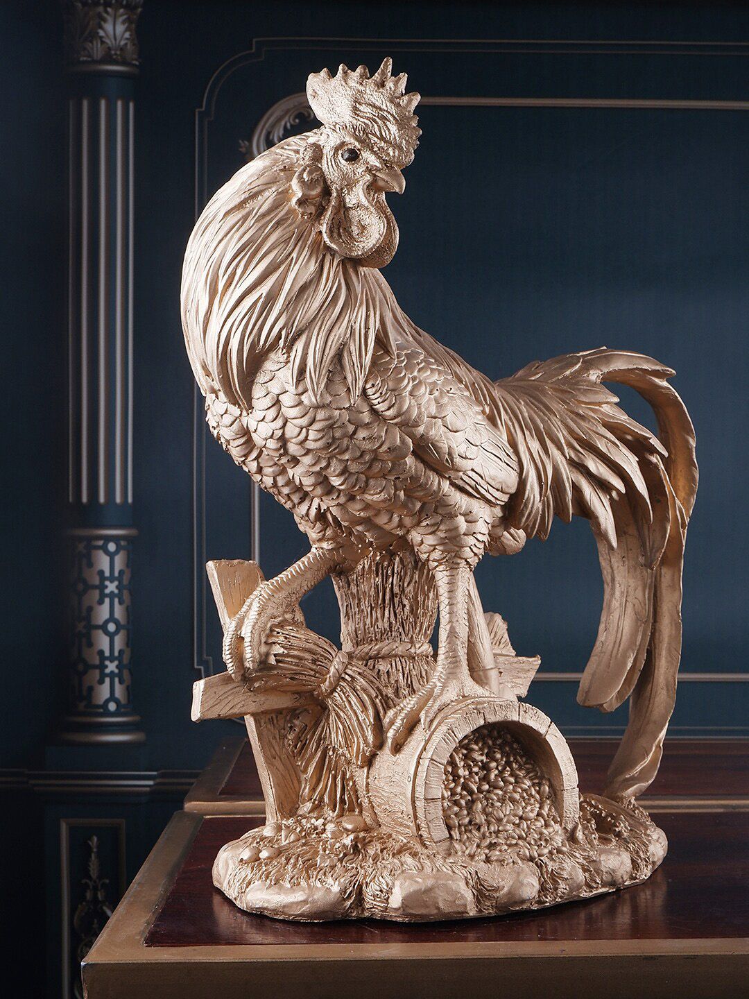 THE WHITE INK DECOR Gold-Toned Premium Rooster Showpieces Price in India