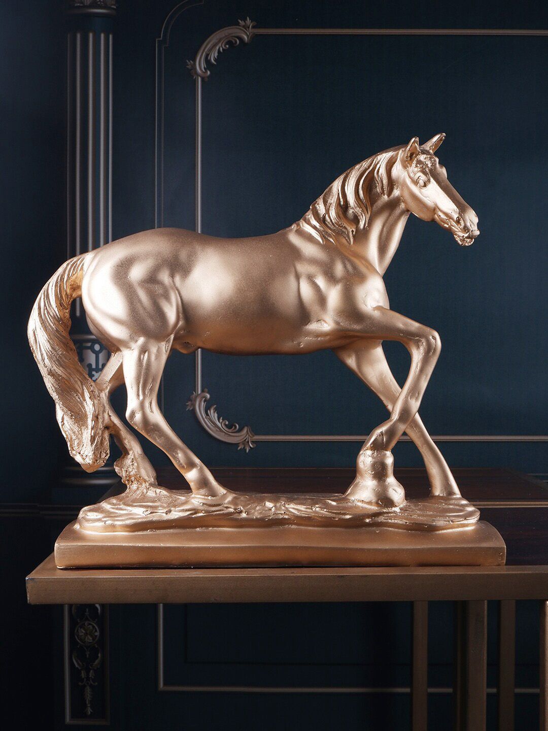 THE WHITE INK DECOR Gold Toned Antique Horse Figurine Showpiece Price in India