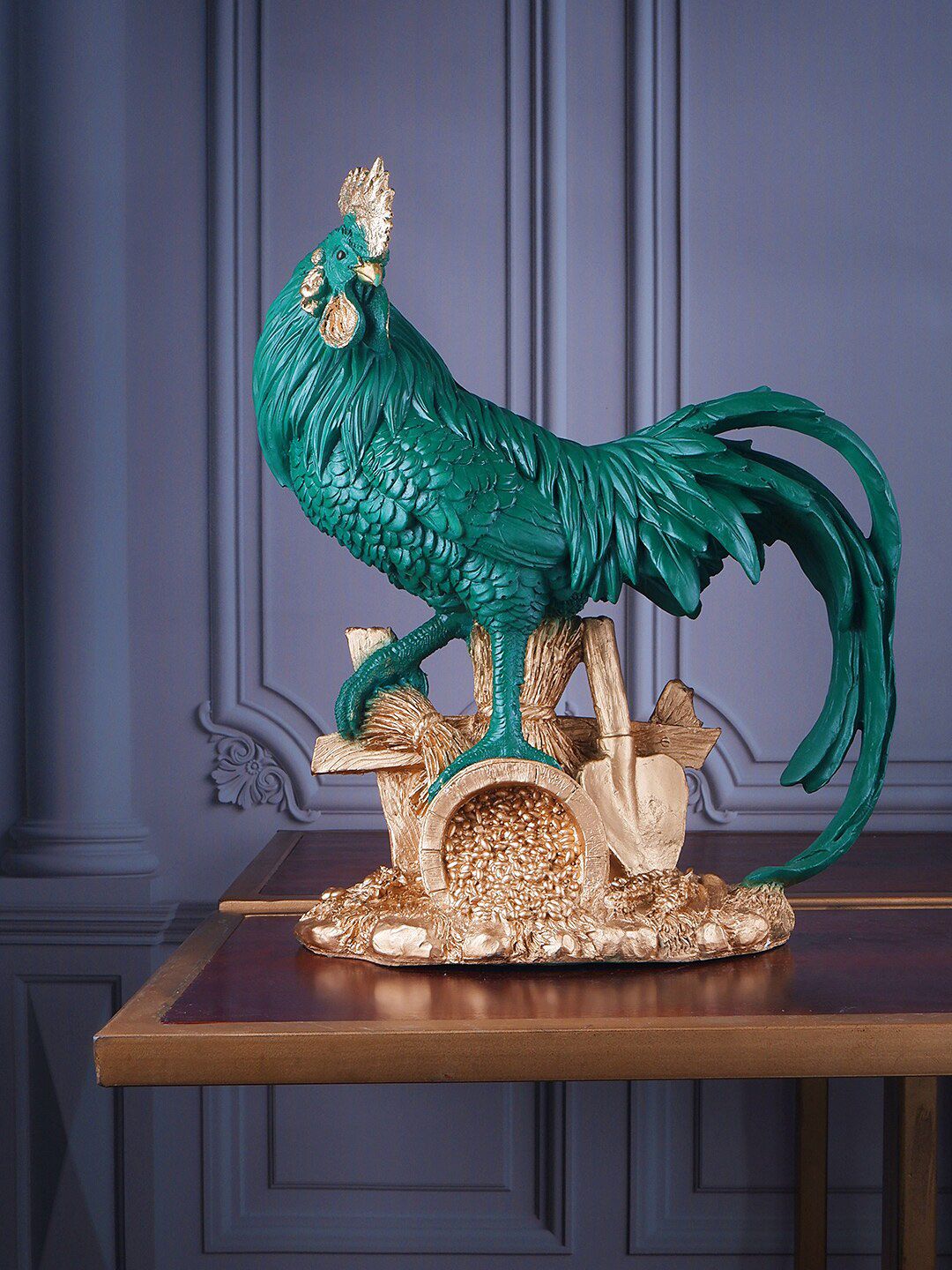 THE WHITE INK DECOR Green Premium Rooster Showpiece Price in India