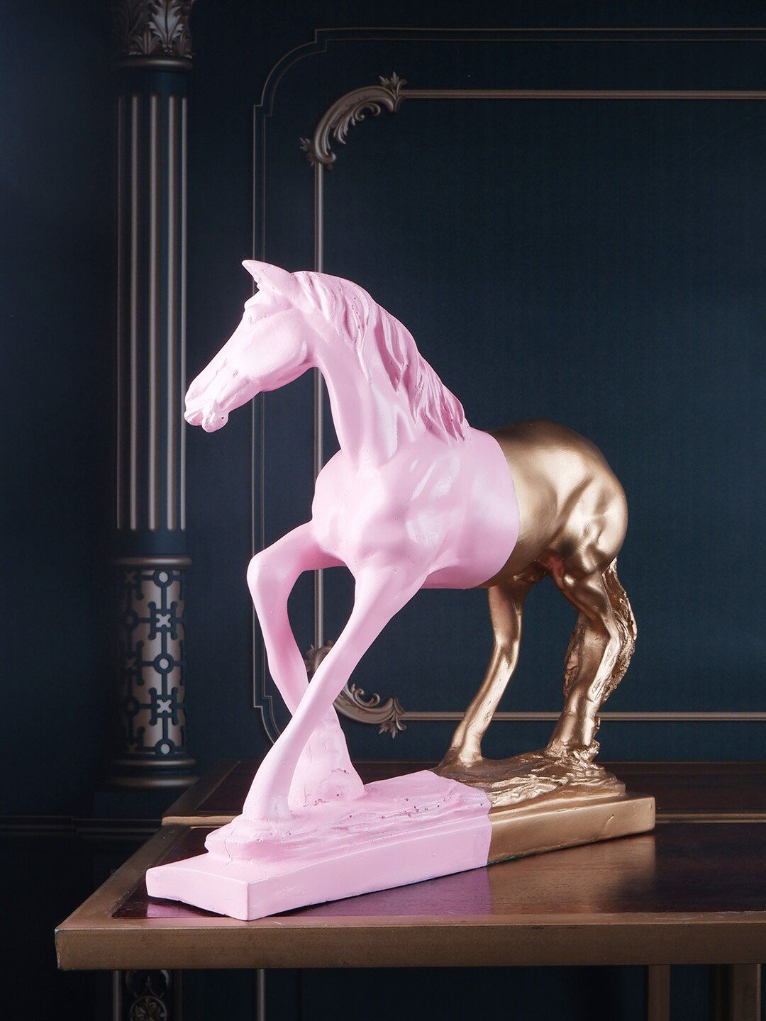 THE WHITE INK DECOR Pink & Gold-Toned Horse Figurine Showpiece Price in India