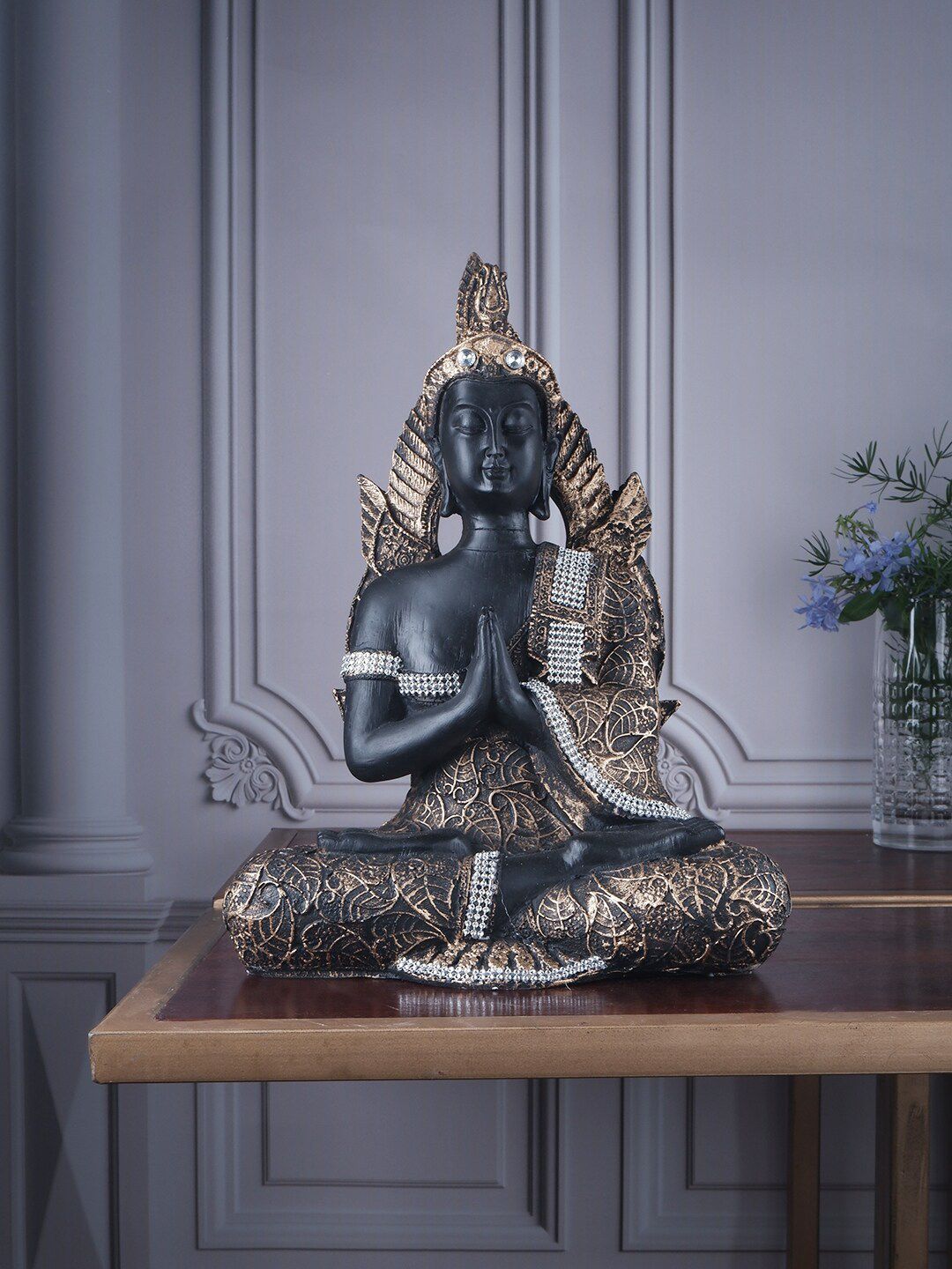 THE WHITE INK DECOR Black Buddha Figurine Showpieces Price in India