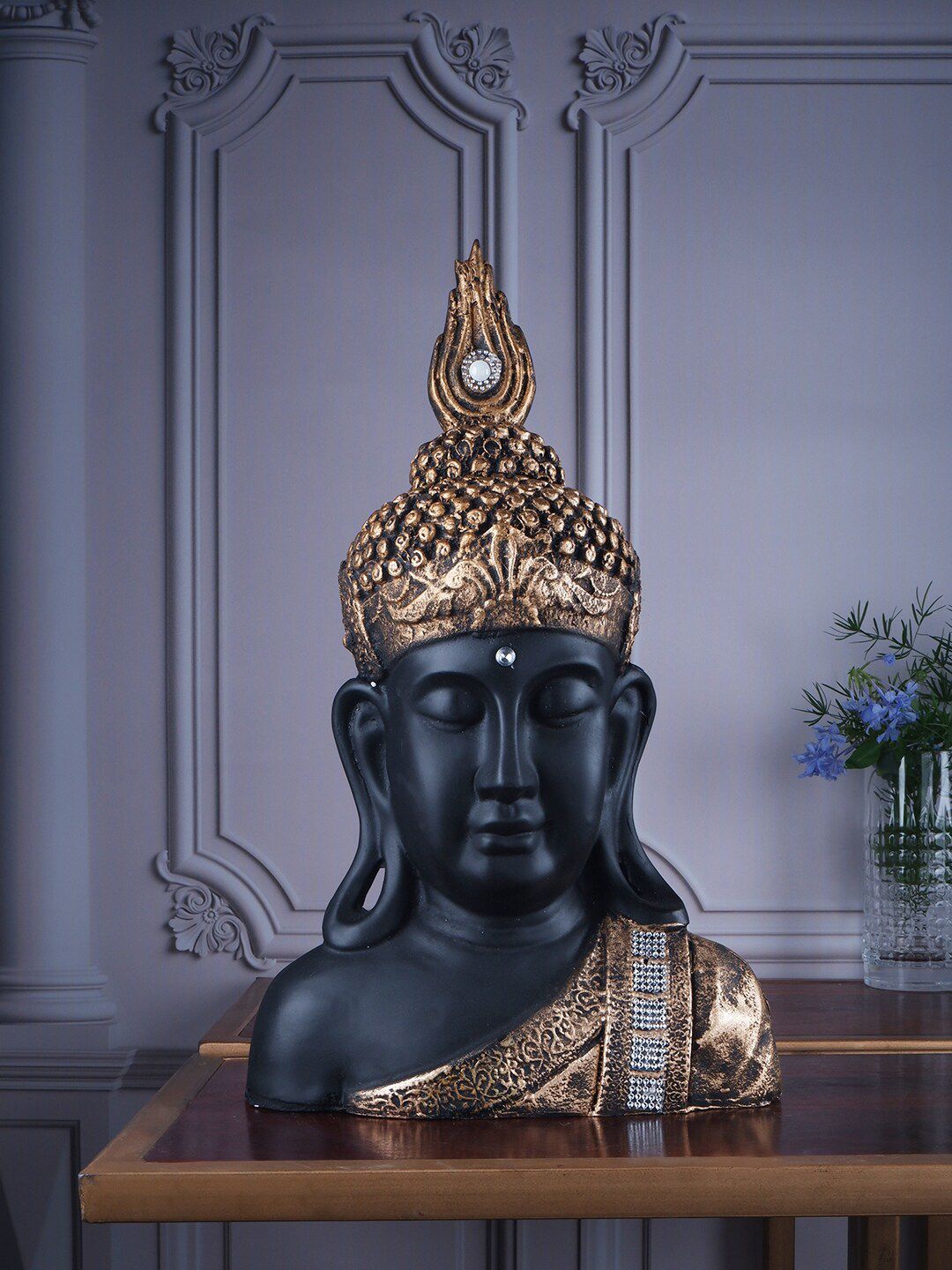 THE WHITE INK DECOR Black Antique Buddha Figurine Showpiece Price in India