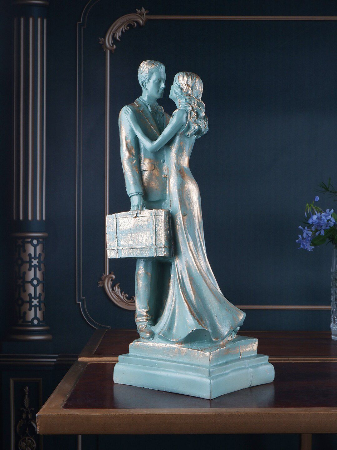 THE WHITE INK DECOR Blue Couple Figurine Showpiece Price in India