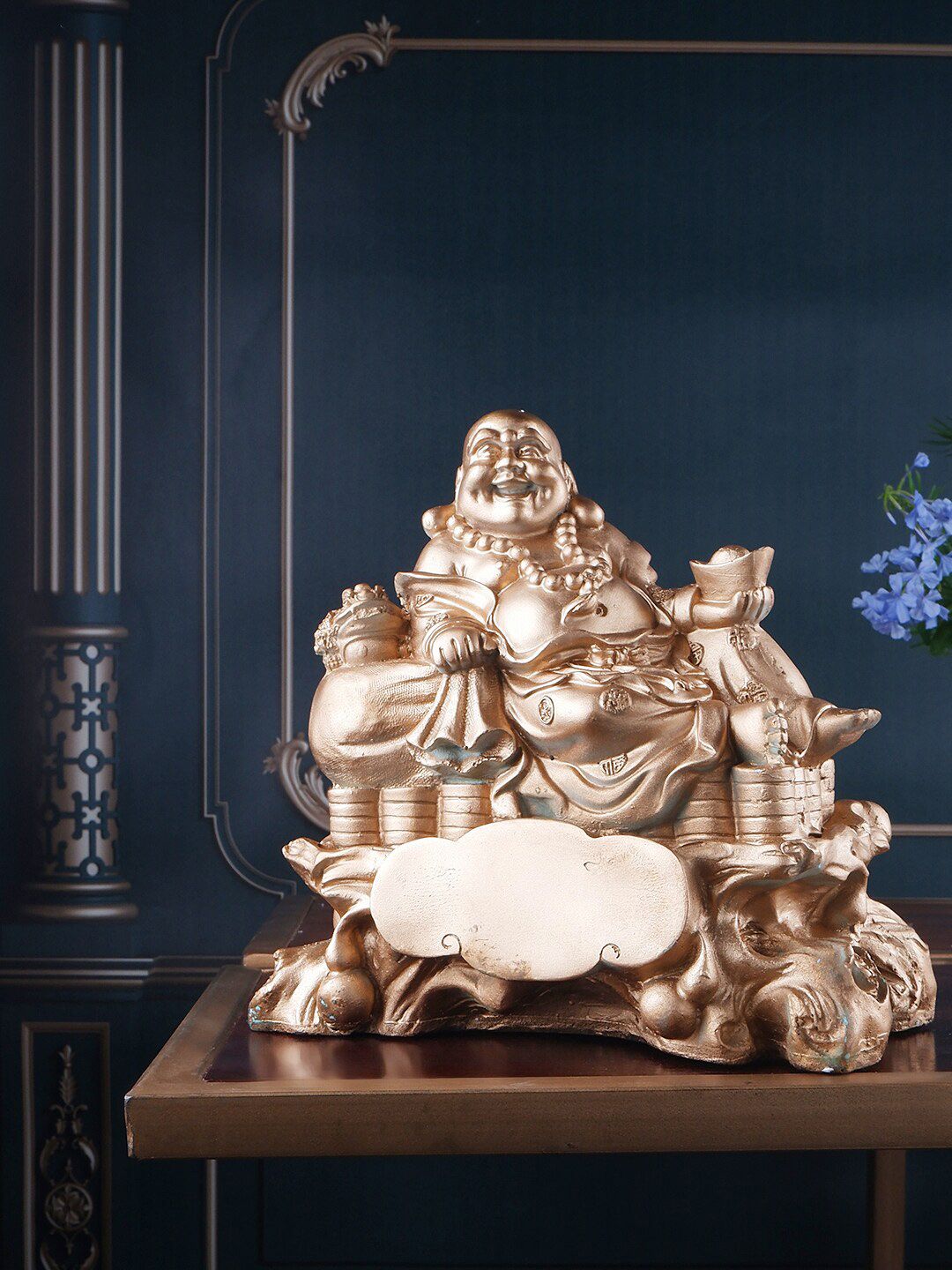 THE WHITE INK DECOR Gold-Toned Solid Laughing Buddha Showpiece Price in India