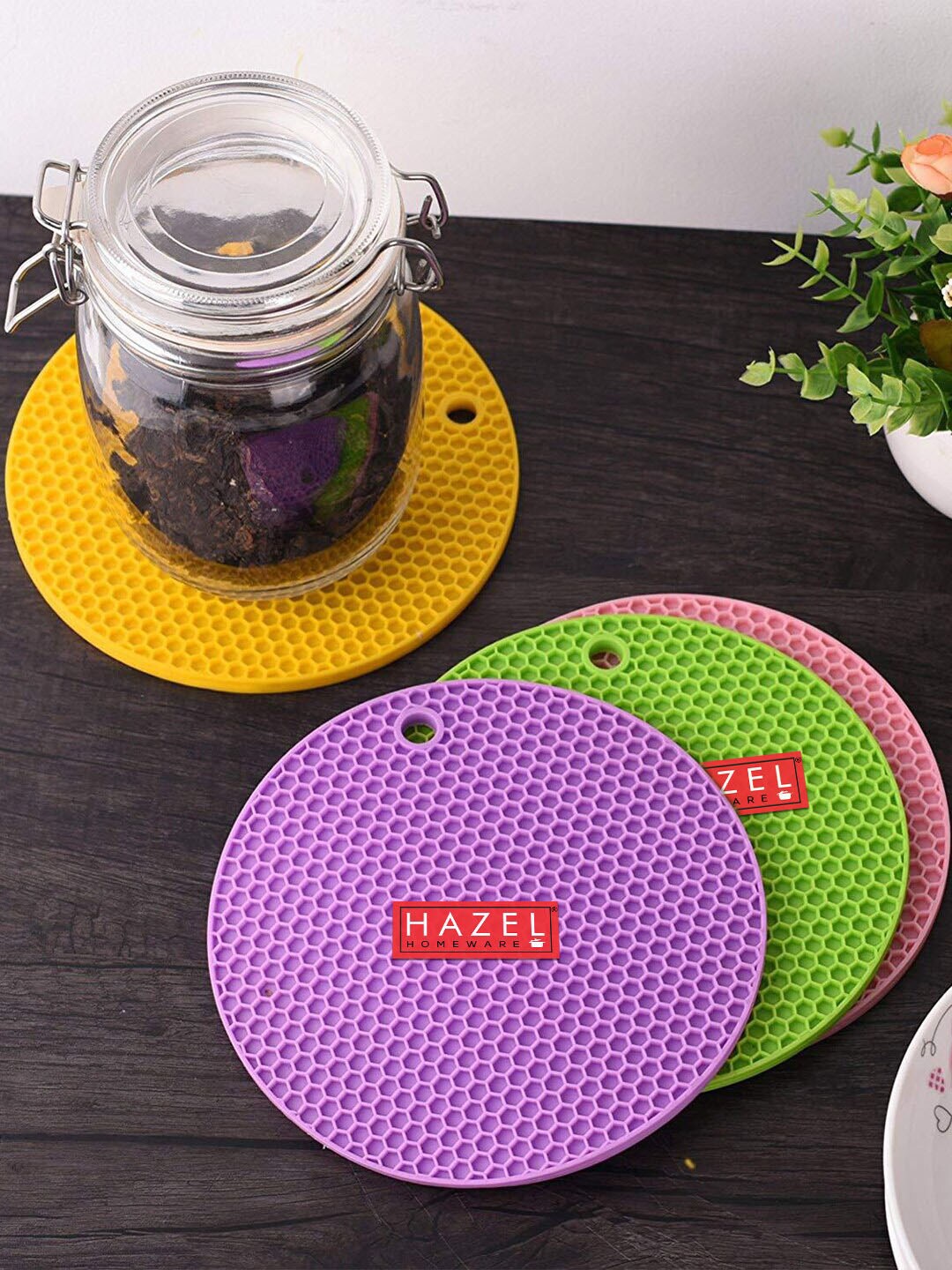 HAZEL Set Of 6 Multi Textured Silicon Trivets Price in India