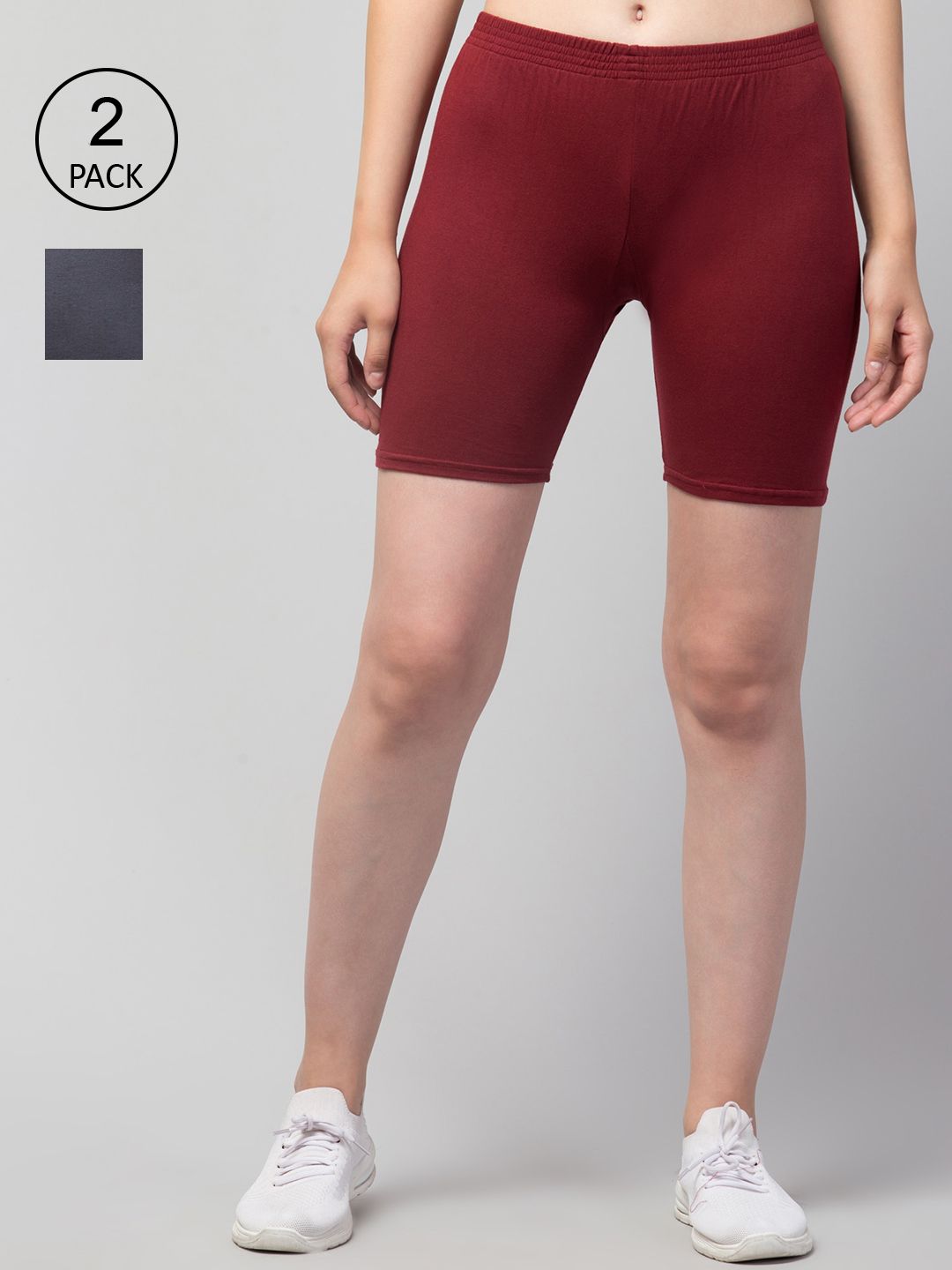 Apraa & Parma Women Set Of 2 Maroon Slim Fit Pure Cotton Cycling Sports Shorts Price in India