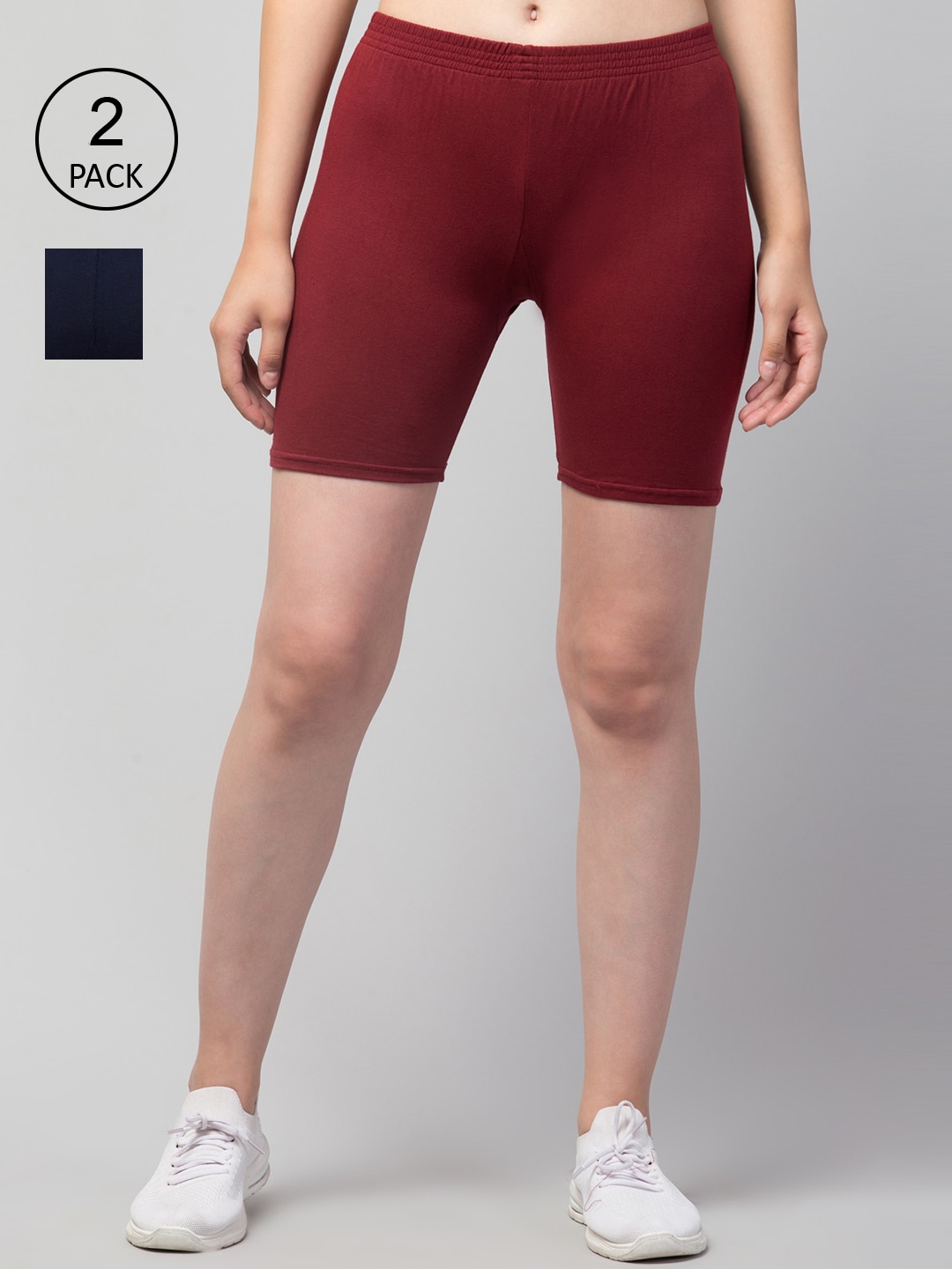 Apraa & Parma Women Set Of 2 Maroon & Navy Blue Slim Fit Cycling Sports Shorts Price in India