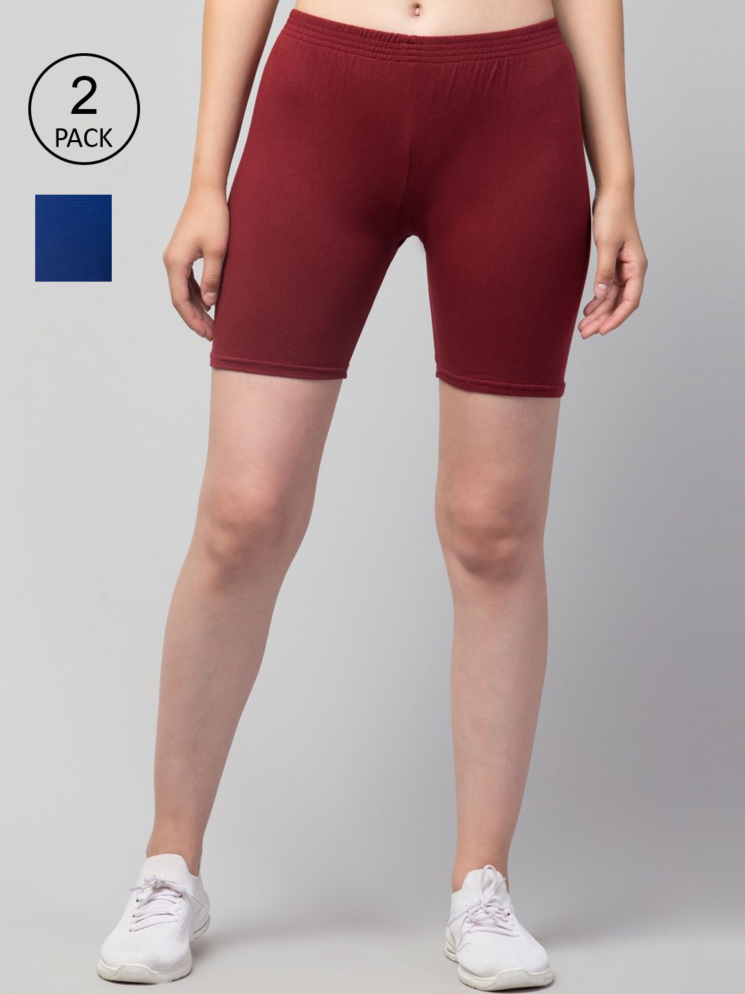 Apraa & Parma Women Set Of 2 Maroon & Blue Slim Fit Pure Cotton Cycling Sports Shorts Price in India