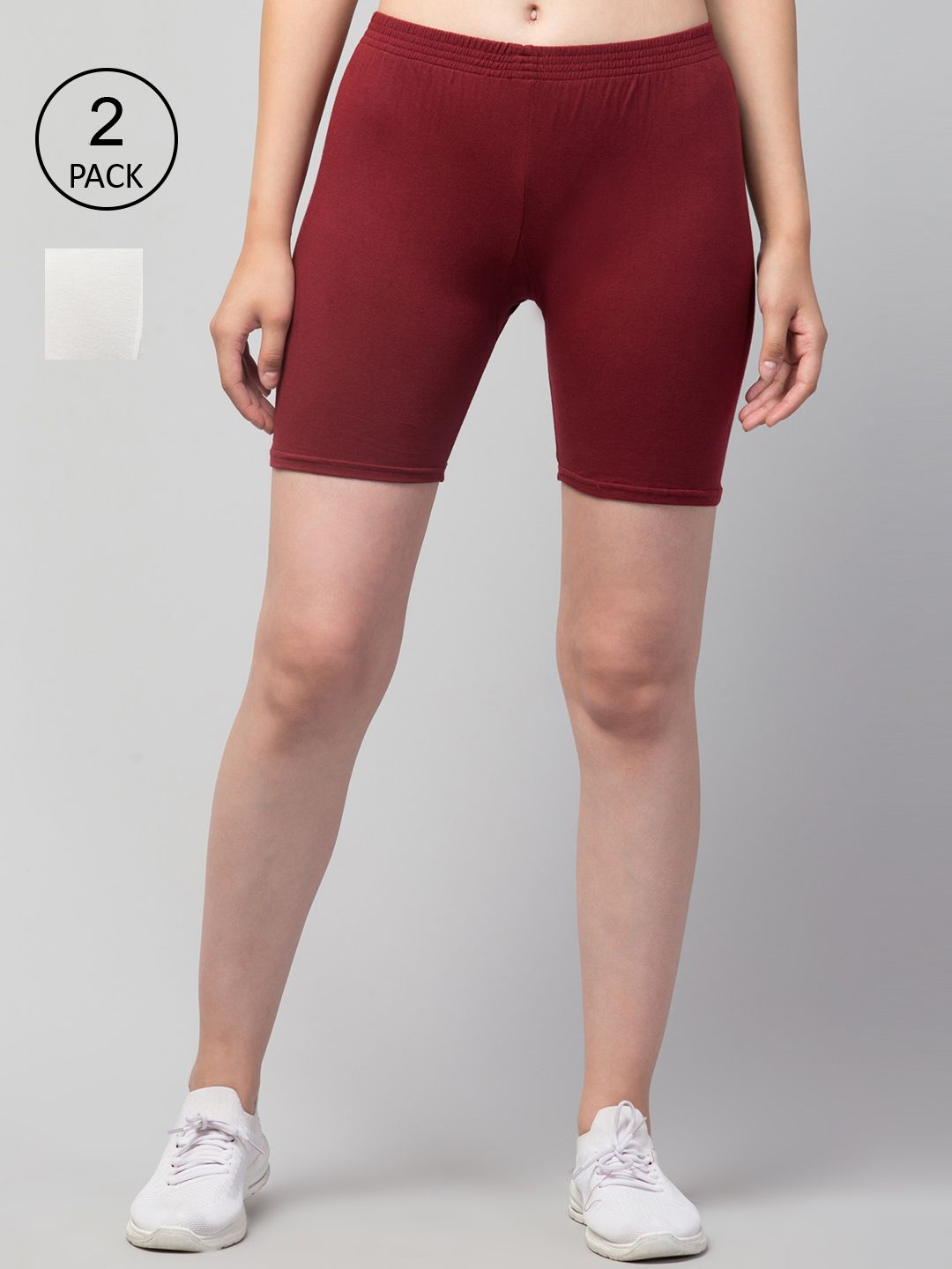 Apraa & Parma Women Maroon Pack Of 2 Pure Cotton Slim Fit Cycling Sports Shorts Price in India