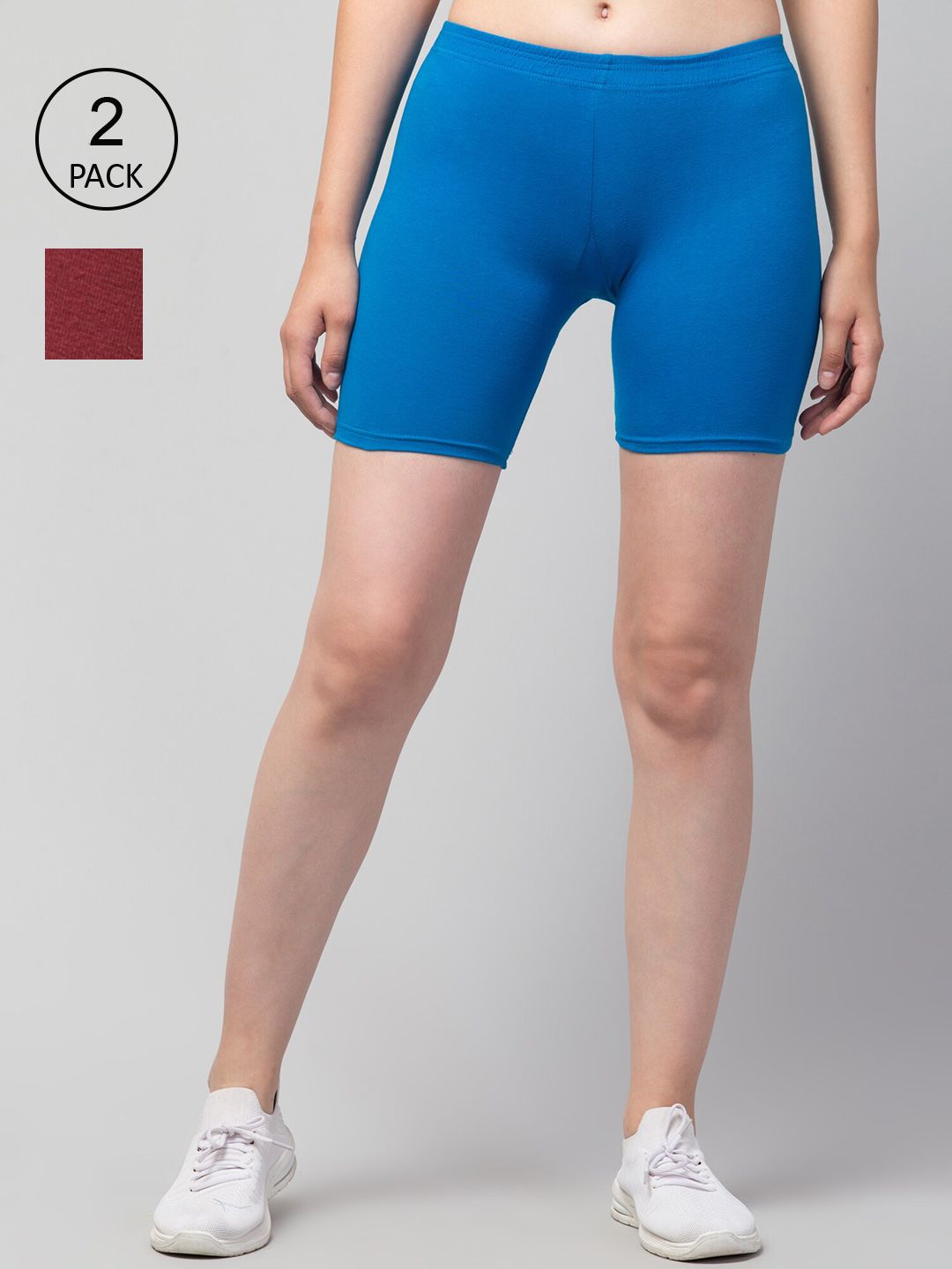 Apraa & Parma Women Maroon & Blue Set of 2 Slim Fit Cotton Cycling Sports Shorts Price in India