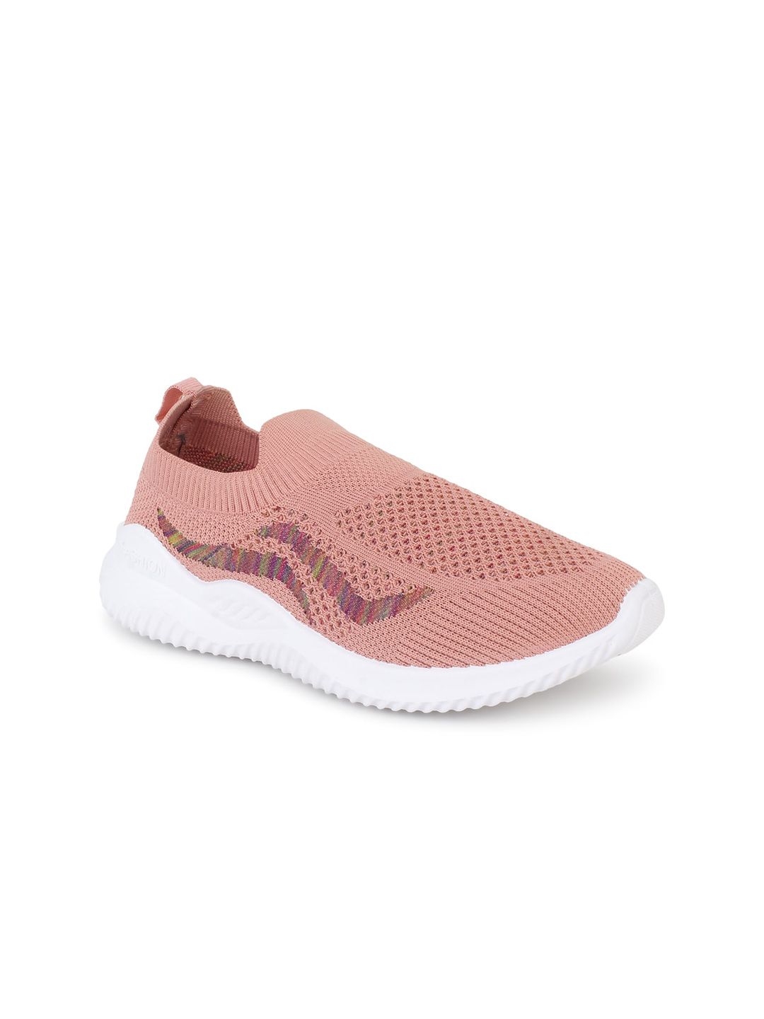 Champs Women Peach-Coloured Woven Design Lightweight Slip-On Sneakers Price in India