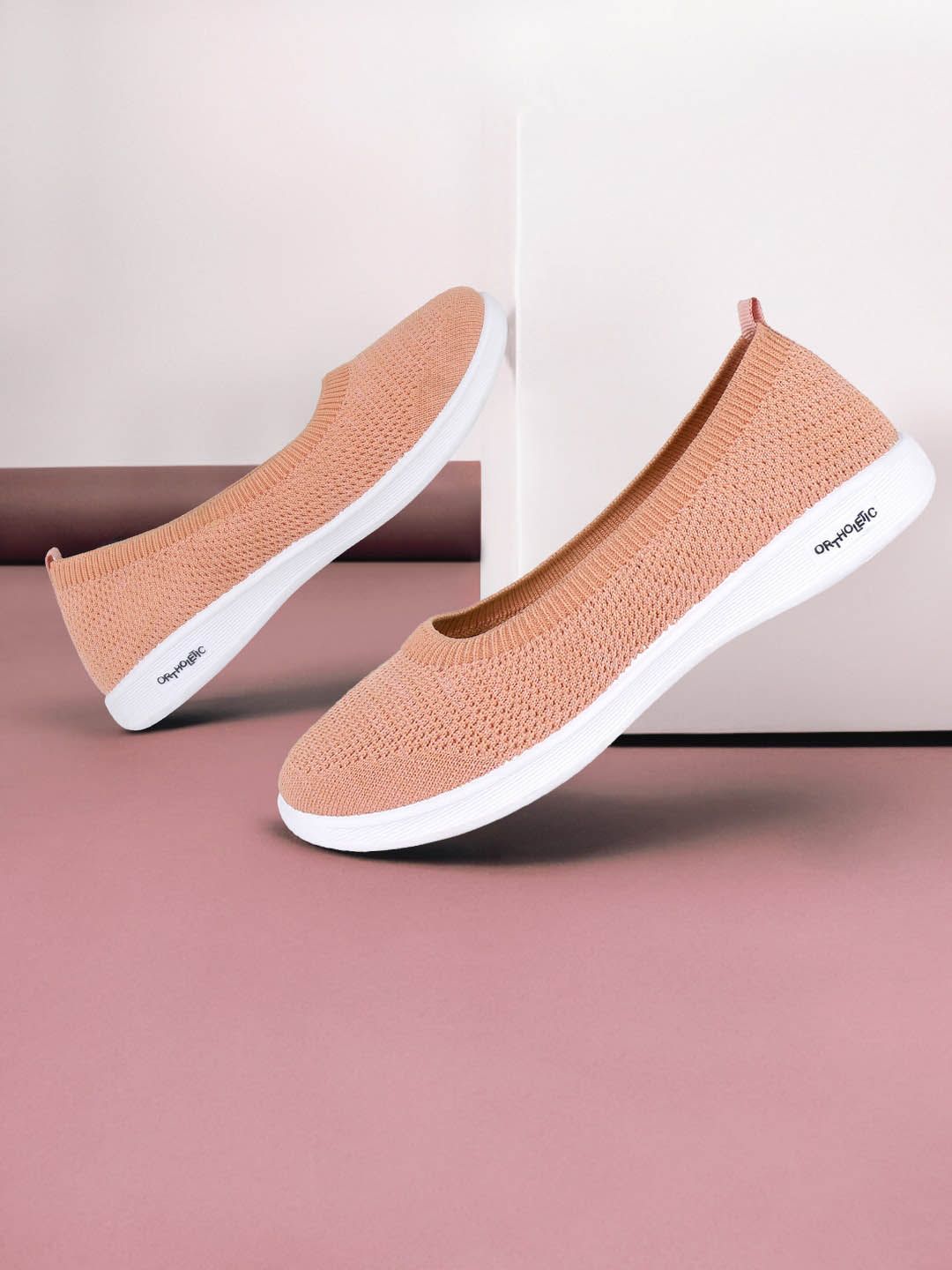 Champs Women Peach-Coloured Woven Design Slip-On Sneakers Price in India