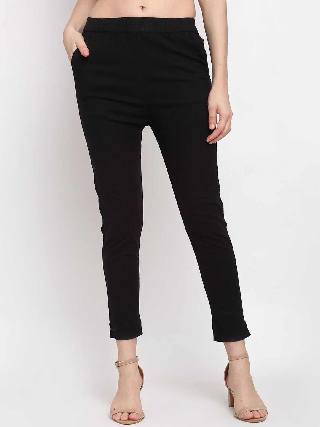 Lovely Lady Women Black Comfort Slim Fit Stretchable Cropped Trouser Price in India